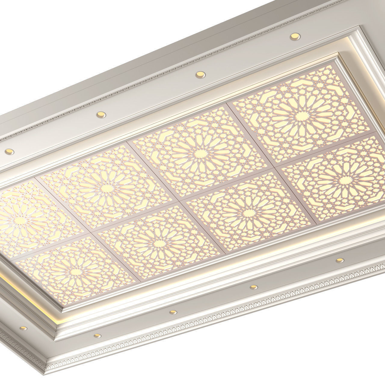 Coffered ceiling with lighting in oriental style 3D model_1