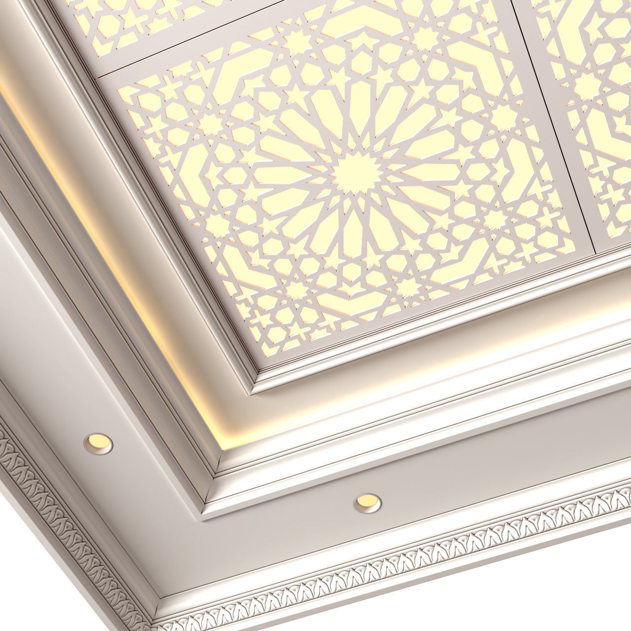 Coffered ceiling with lighting in oriental style 3D model_2