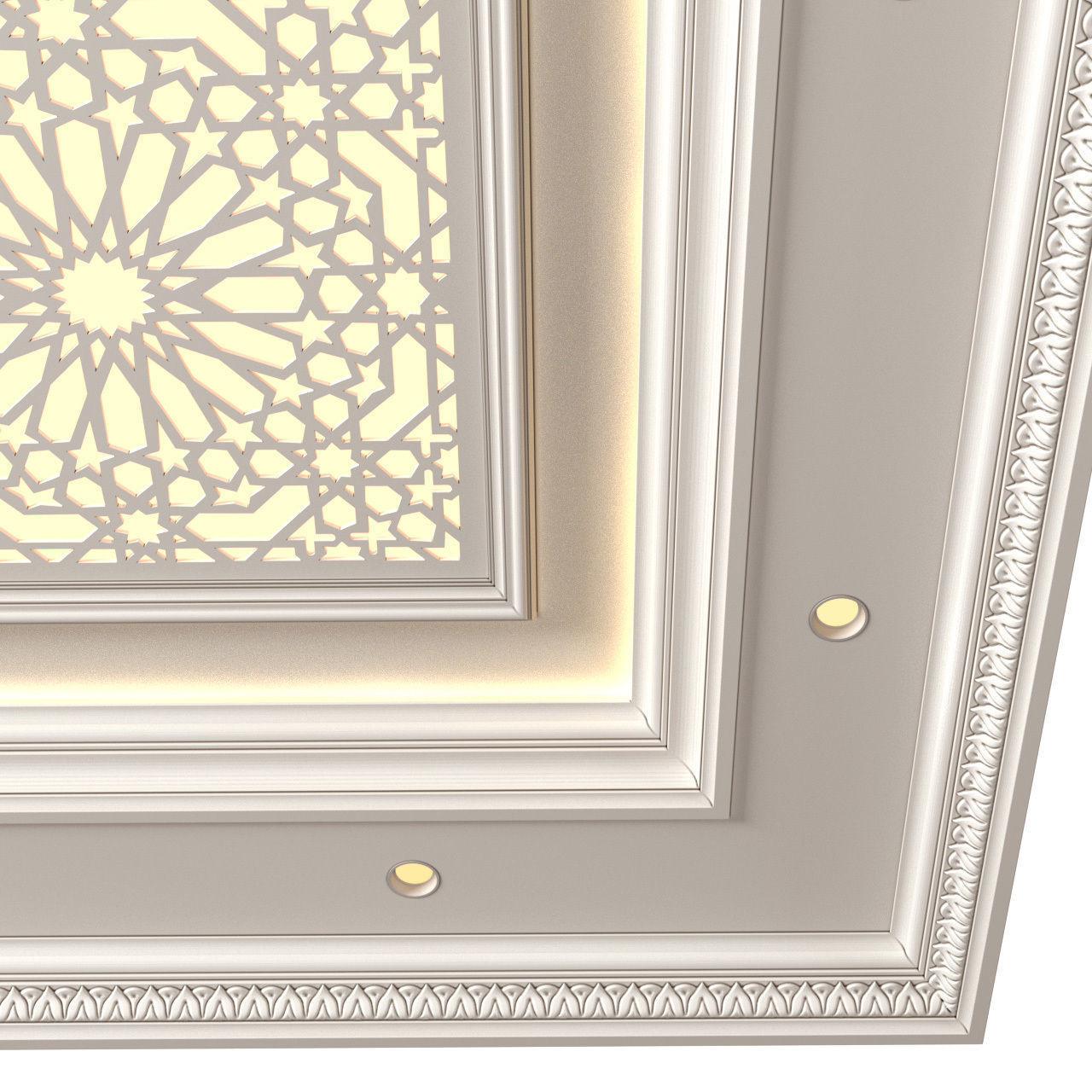 Coffered ceiling with lighting in oriental style 3D model_4
