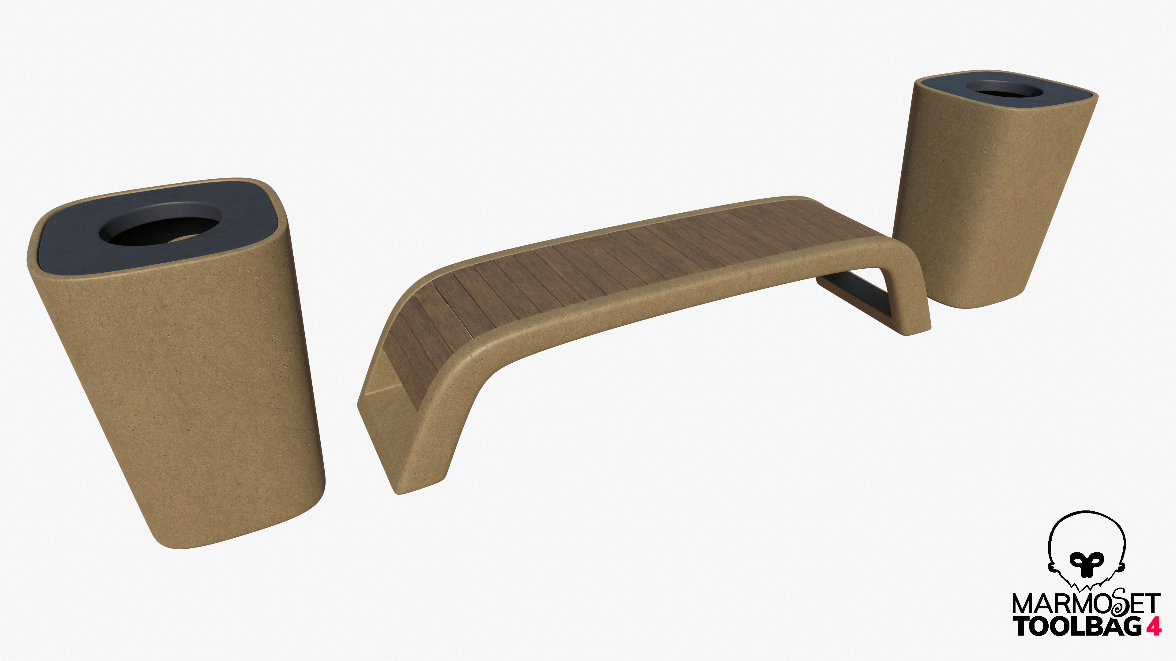 Street bench and urn 3D model_5