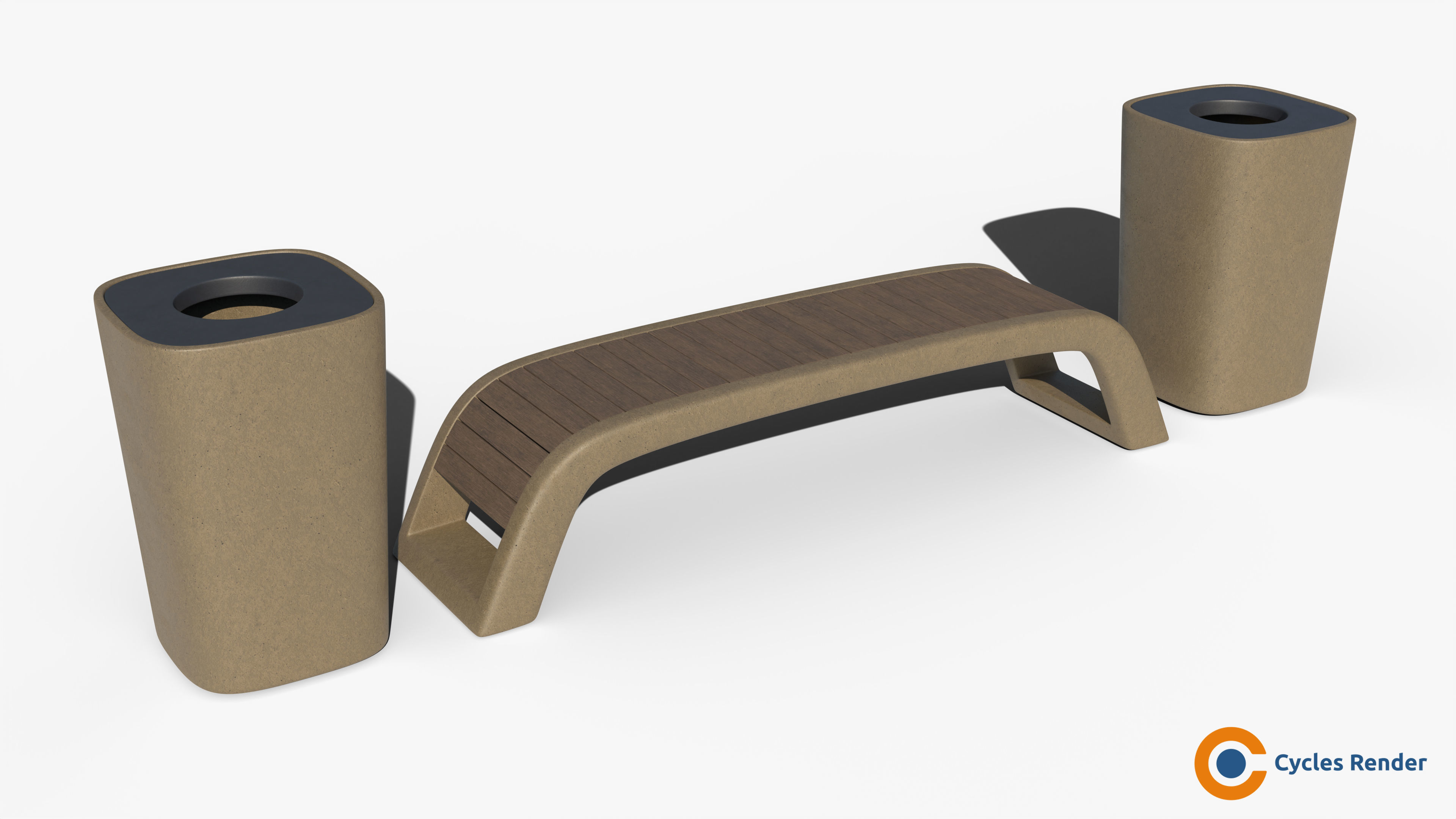Street bench and urn 3D model_4