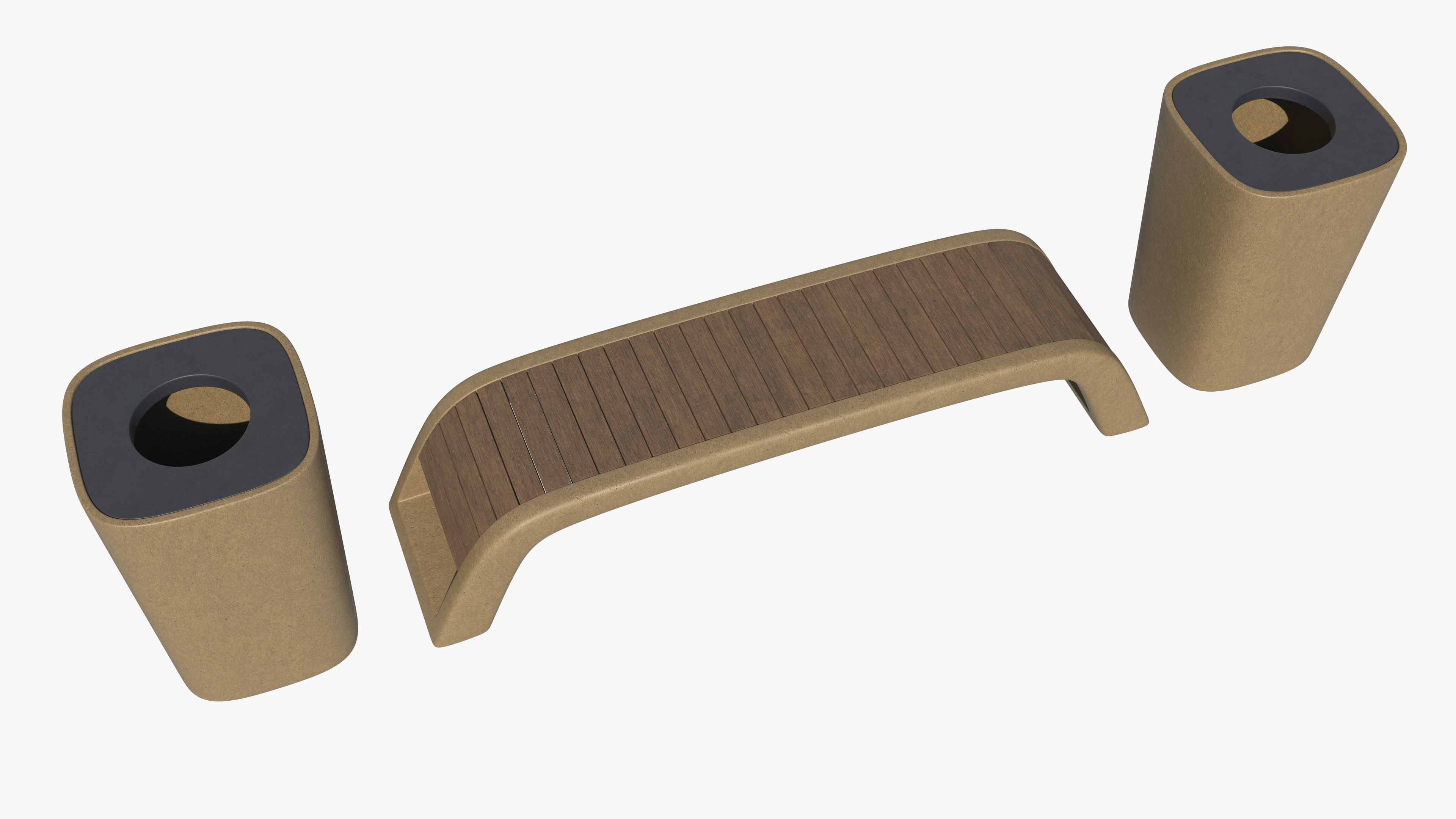 Street bench and urn 3D model_1