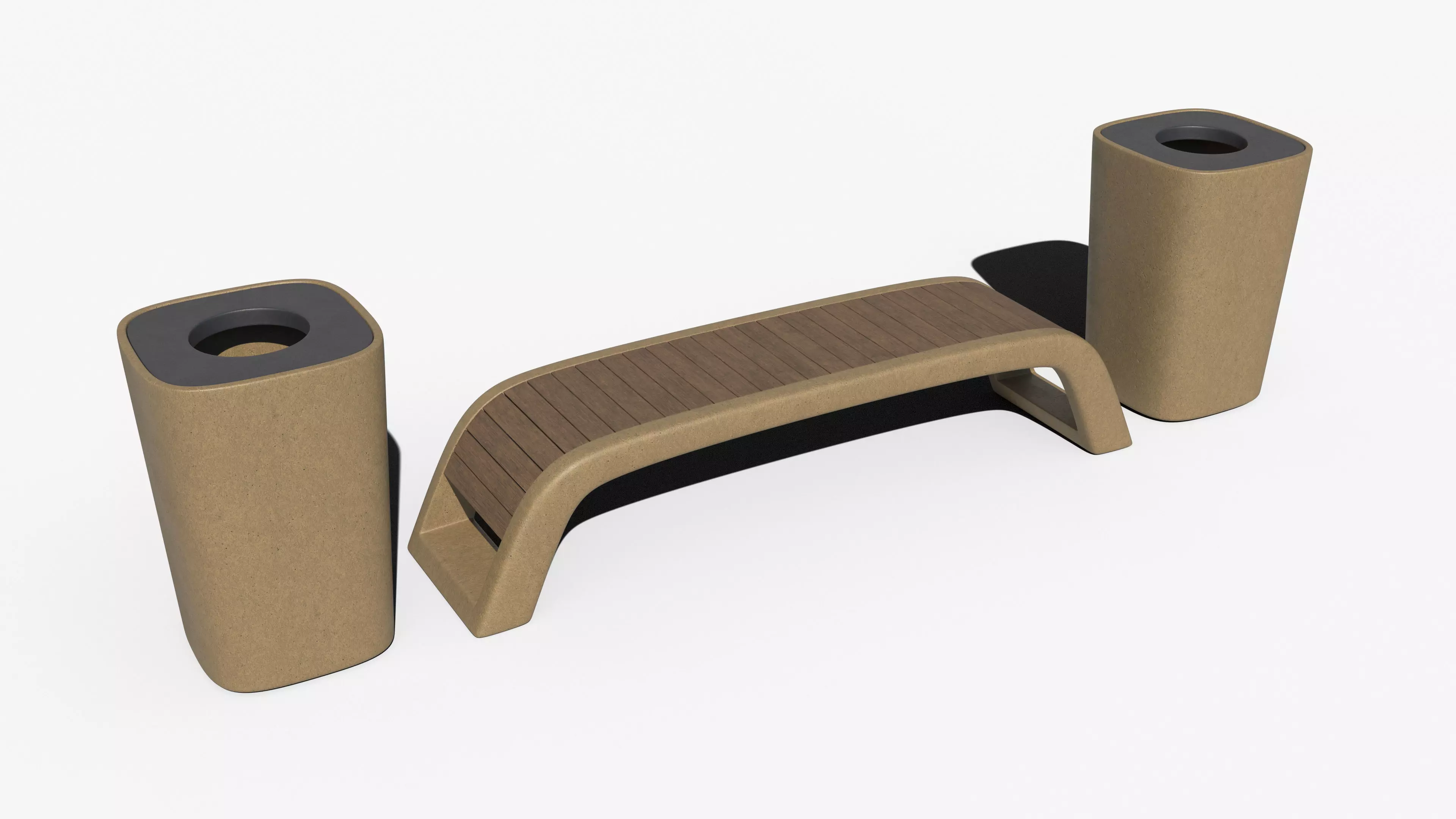 Street bench and urn 3D model_0