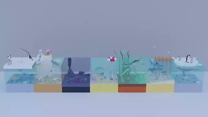 Low poly aquatic scenes set