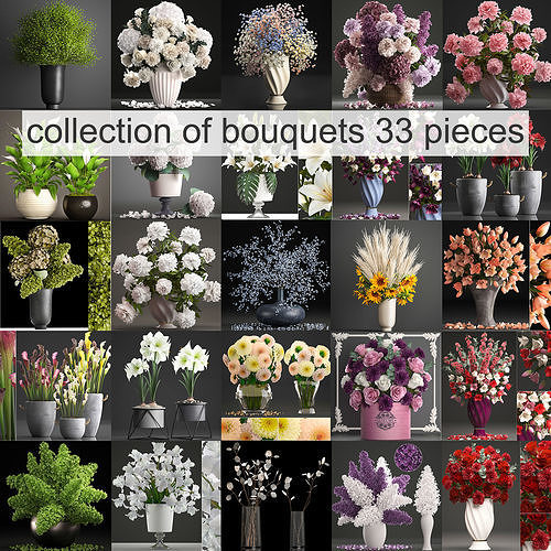 collection of bouquets 33 pieces 3D model