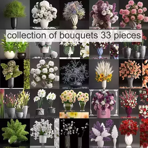 collection of bouquets 33 pieces 3D model