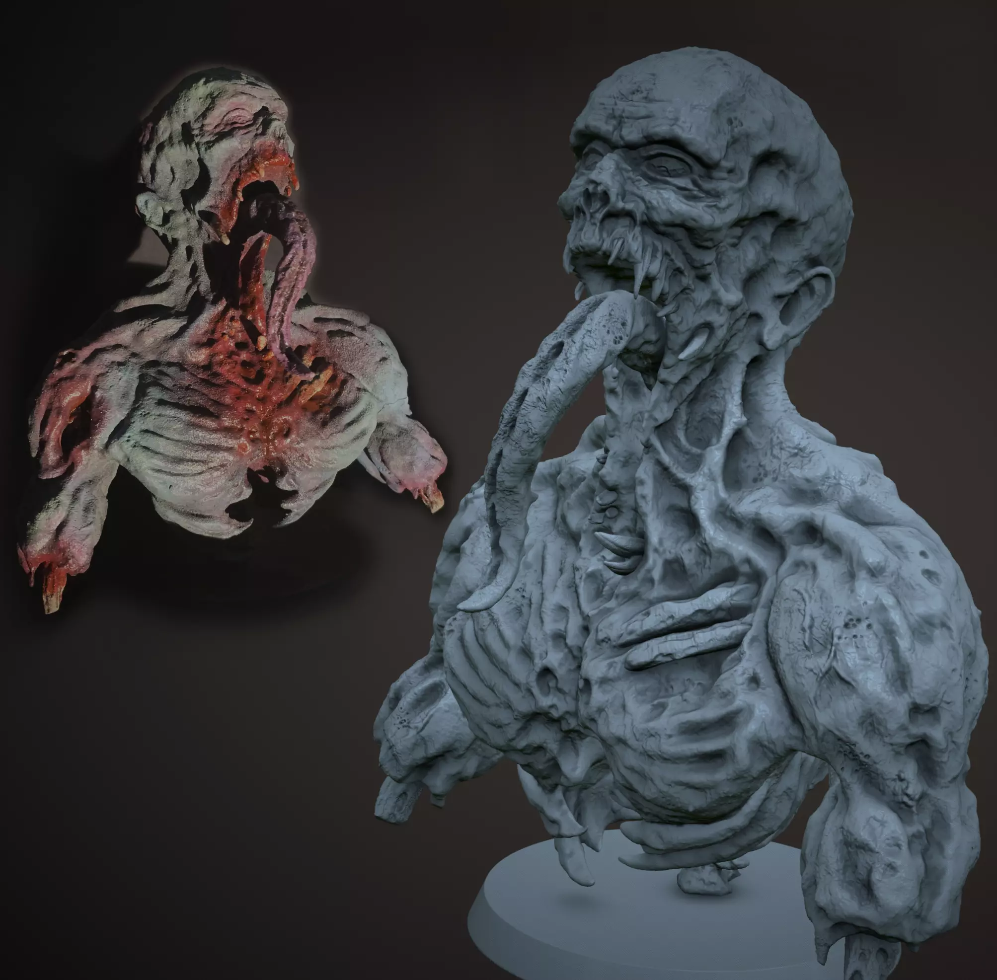 Printable zombie ghoul character bust model 3D print model