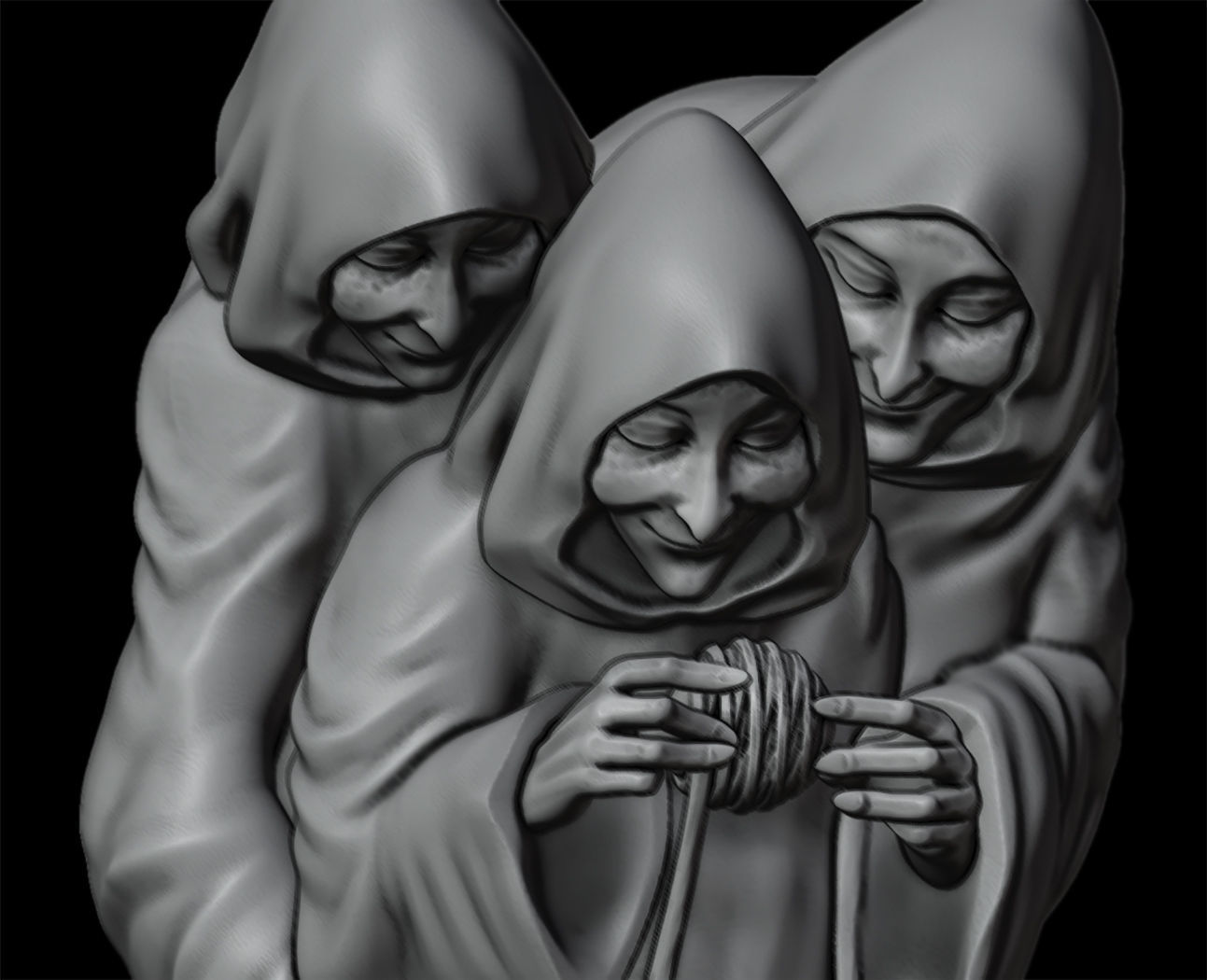 Chess figurine three sisters 3D print model_3