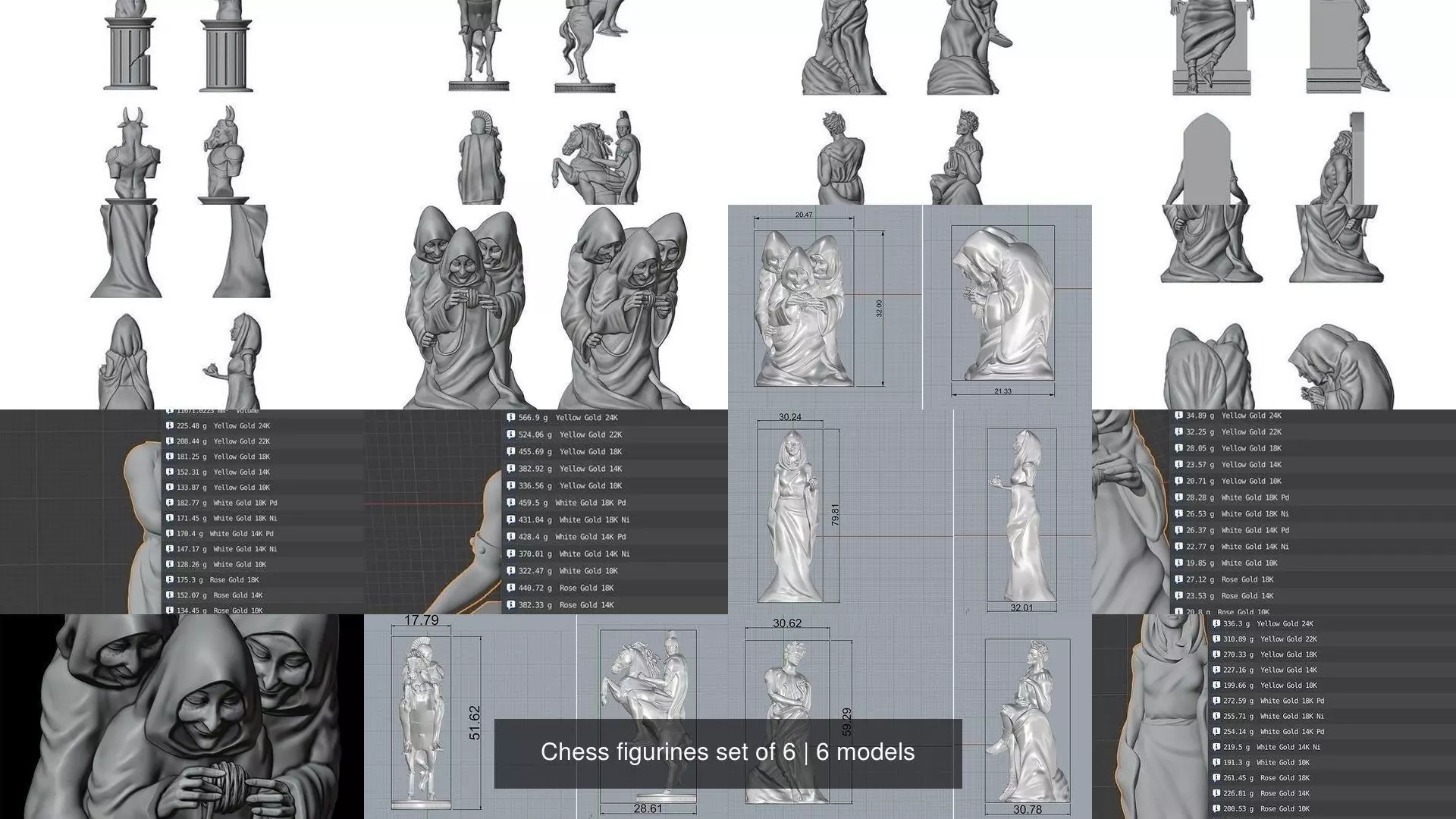 Chess figurines set of 6 3D Model Collection_0
