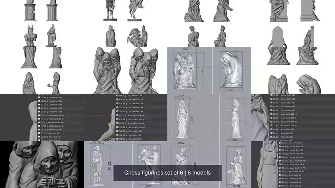 Chess figurines set of 6 3D Model Collection
