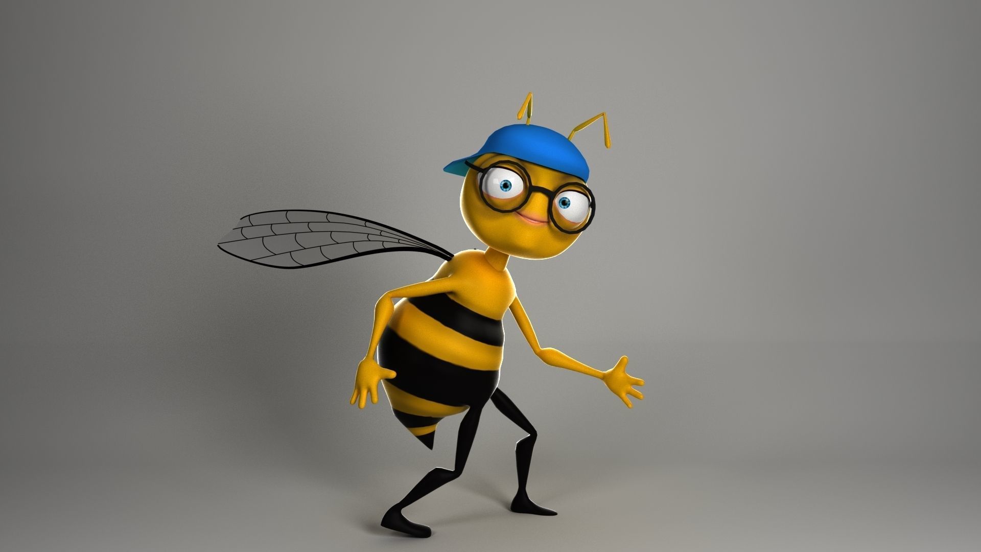 Cartoon Bee Low-poly 3D model_5