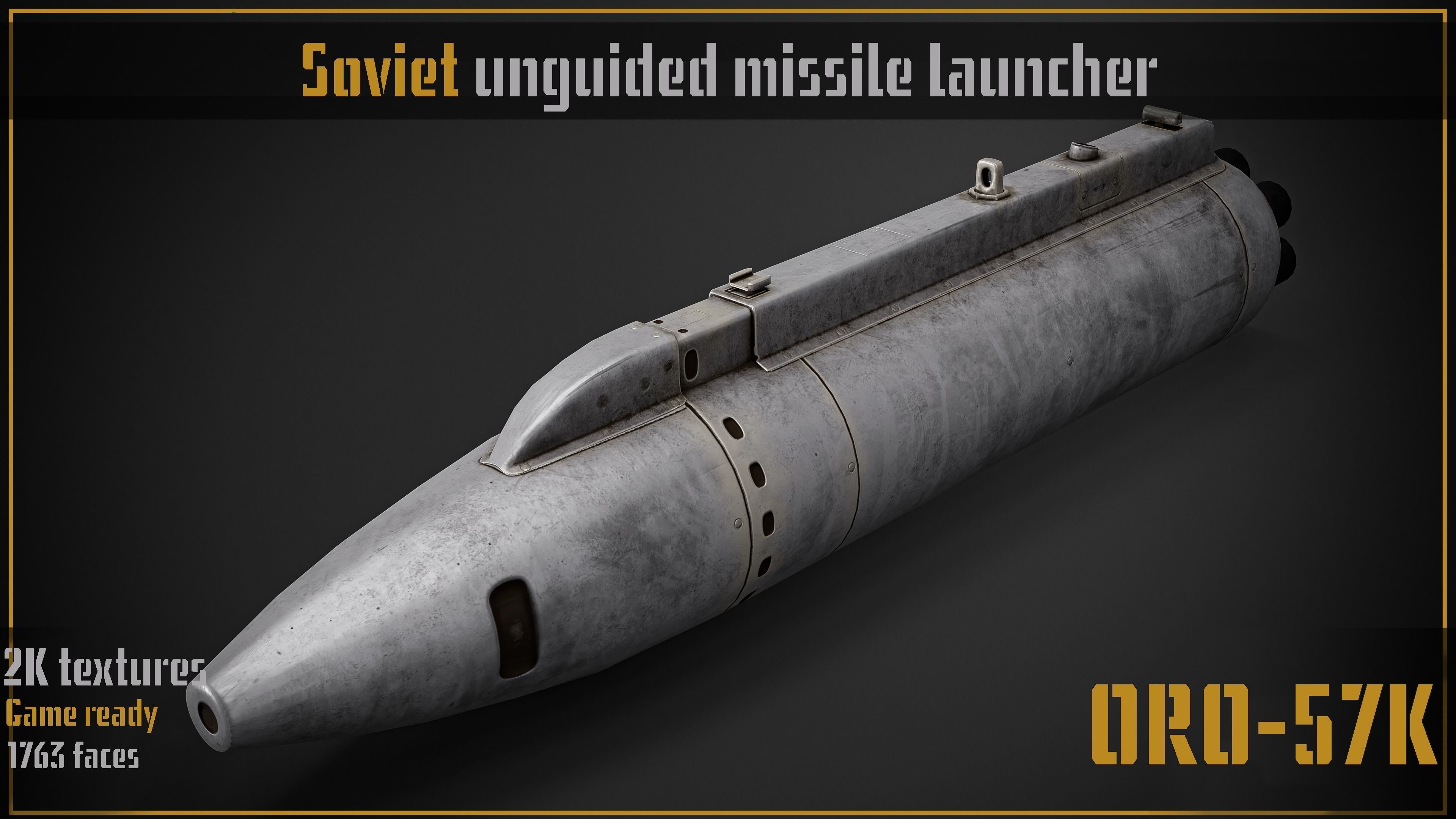 Game ready ORO-57K launcher unguided rockets Low-poly 3D model Low-poly 3D model_3