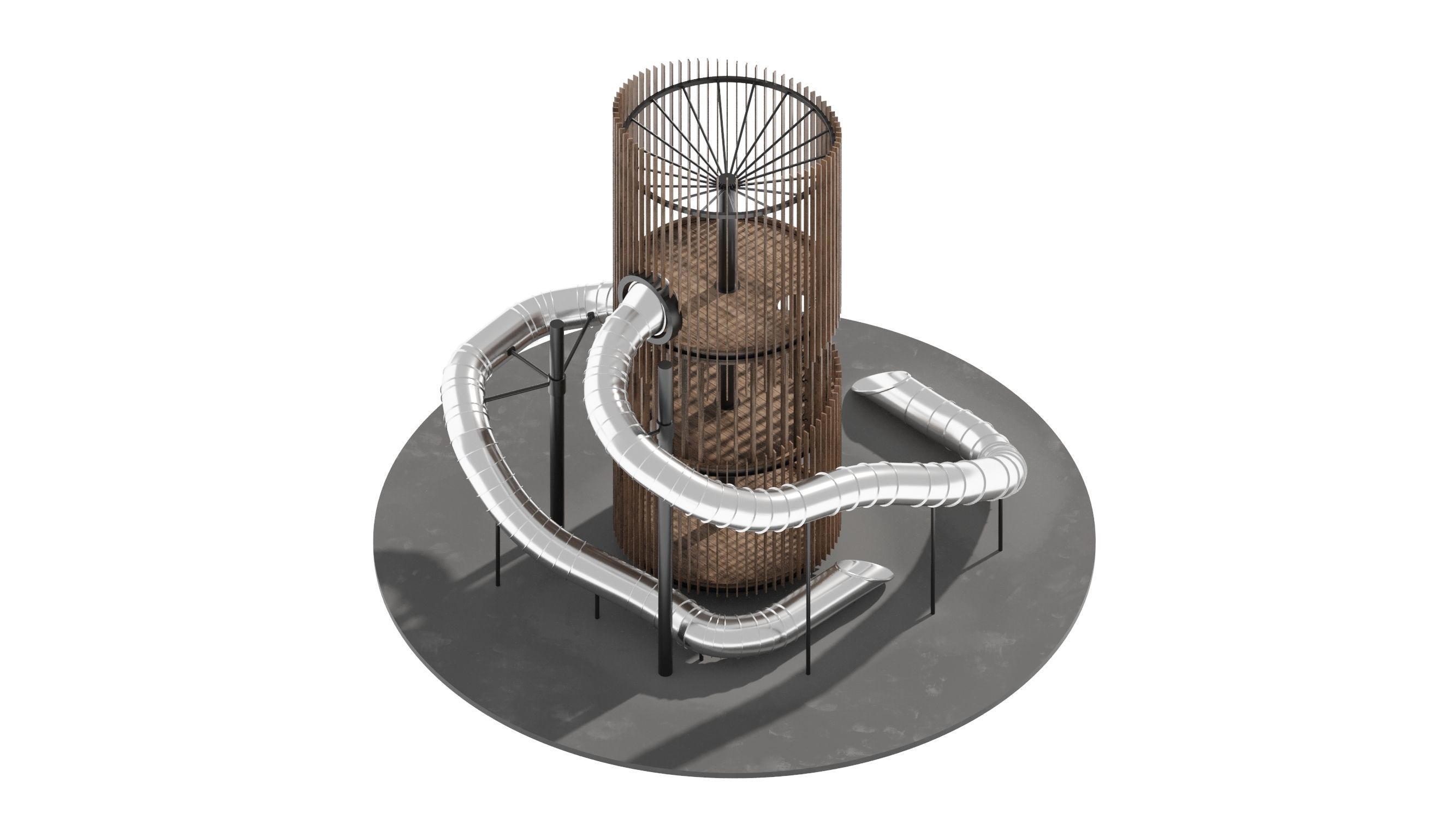 Playground 6 tower with pipe in middle 3D model_16