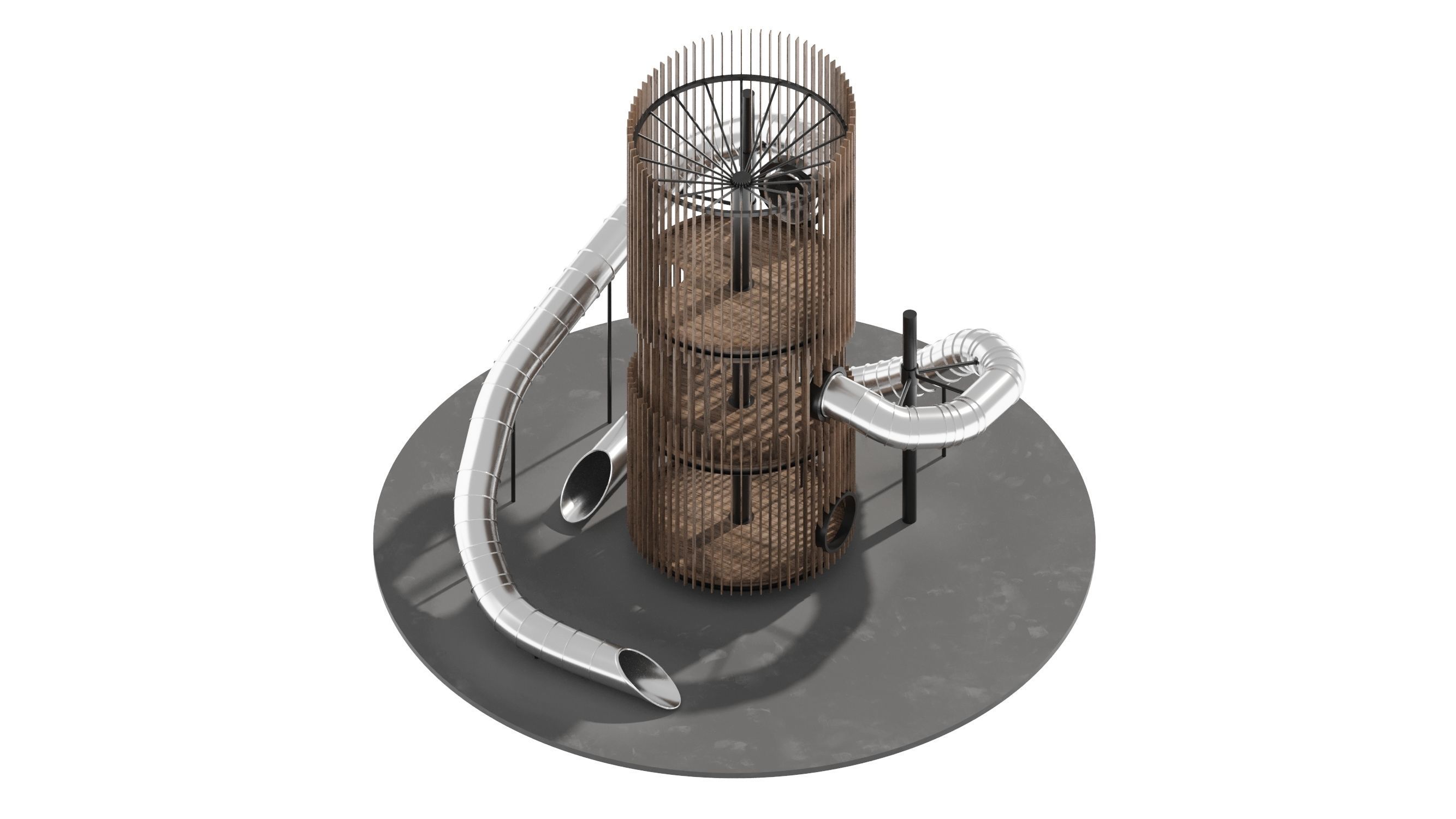 Playground 6 tower with pipe in middle 3D model_5