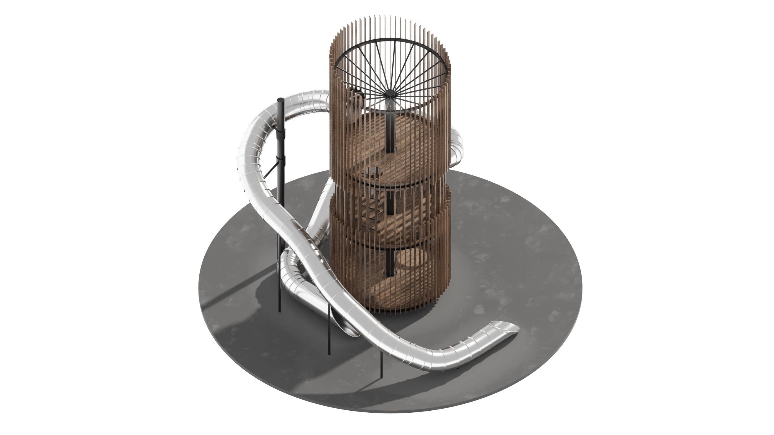 Playground 6 tower with pipe in middle 3D model_10