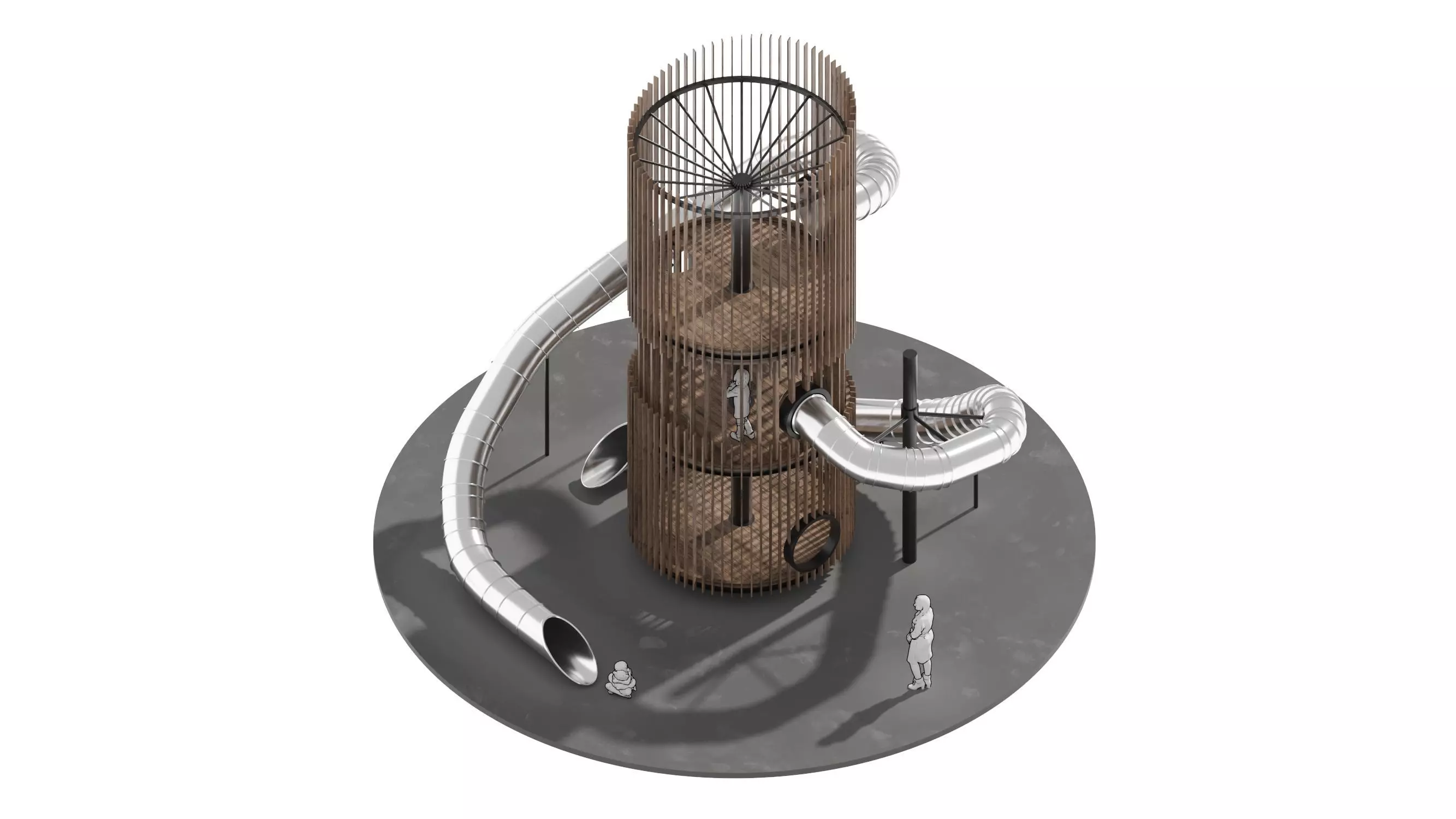 Playground 6 tower with pipe in middle 3D model_0