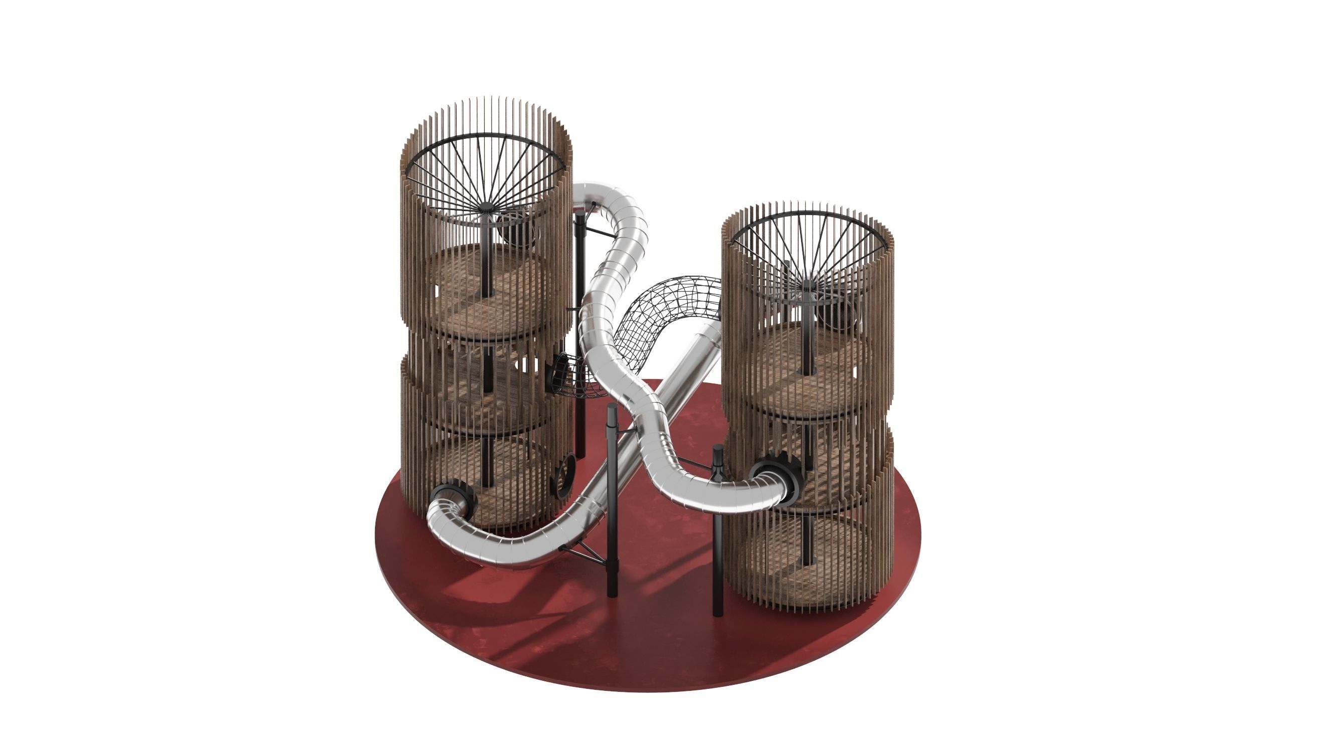 Playground 7 metal structure with two tubes 3D model_9