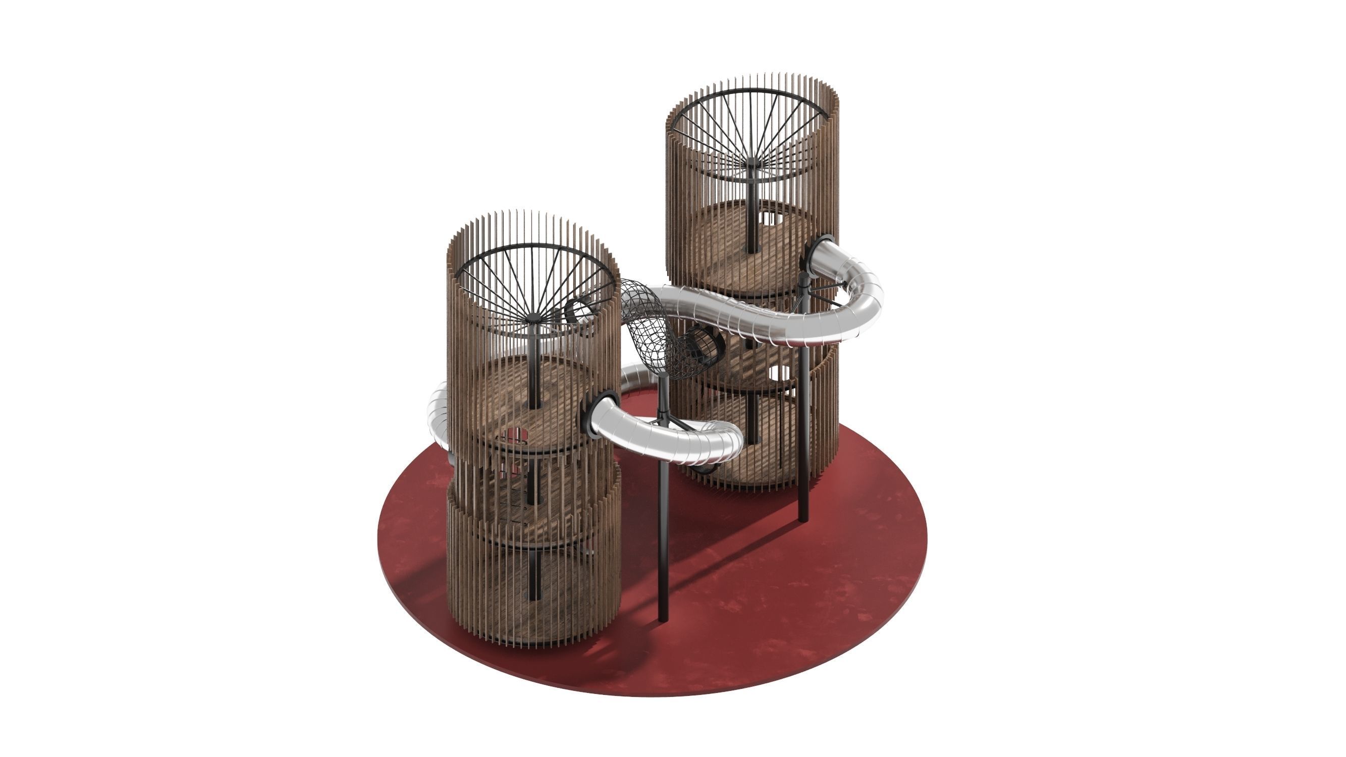 Playground 7 metal structure with two tubes 3D model_2
