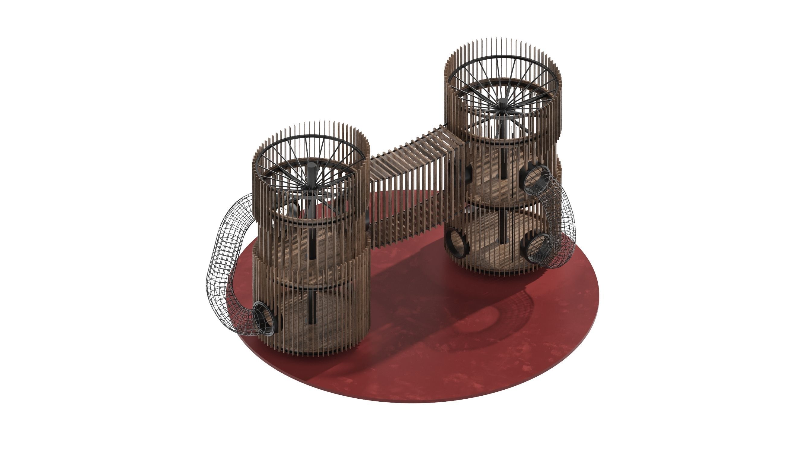 Playground 8 two wooden towers 3D model_1
