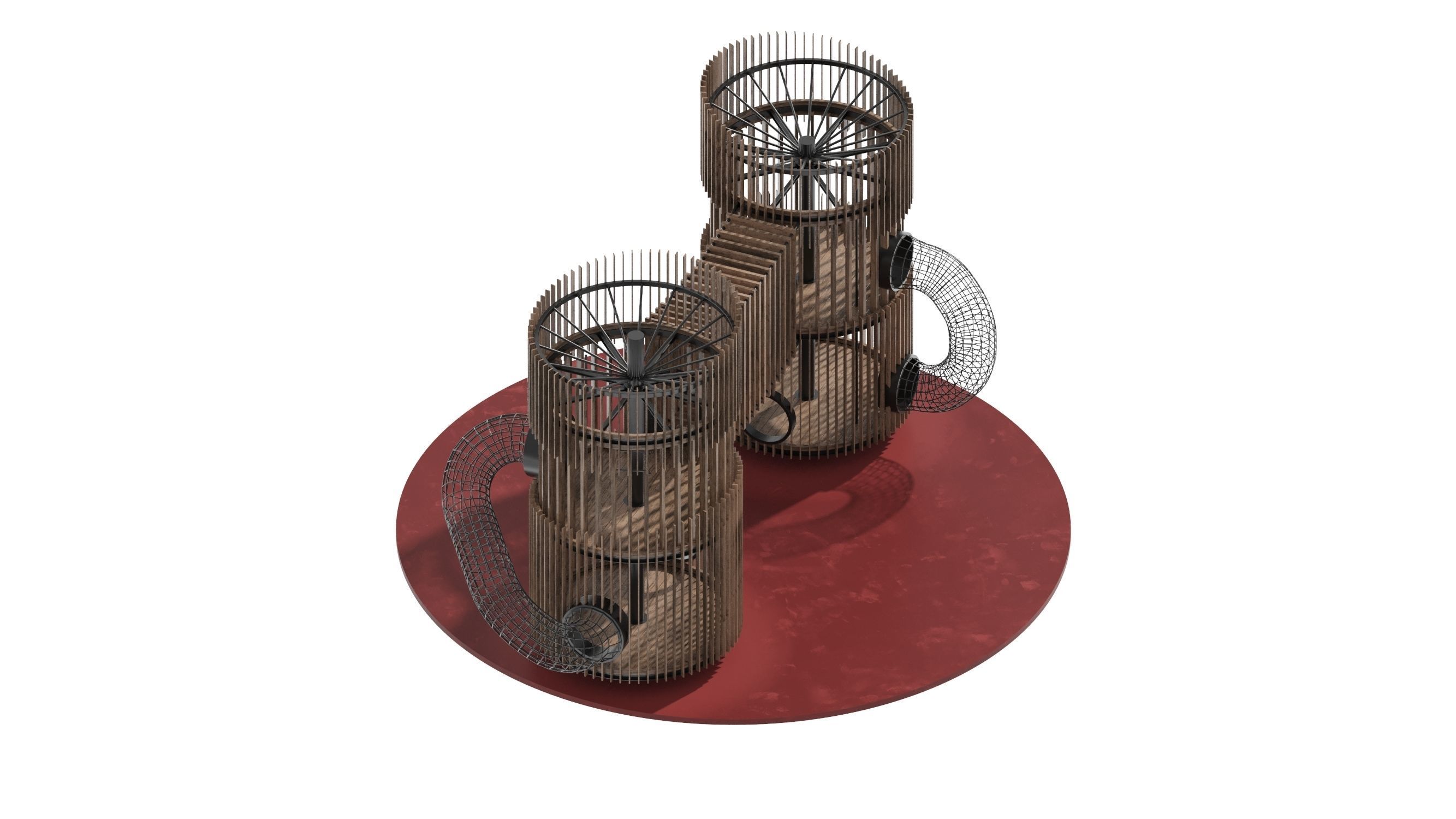 Playground 8 two wooden towers 3D model_3