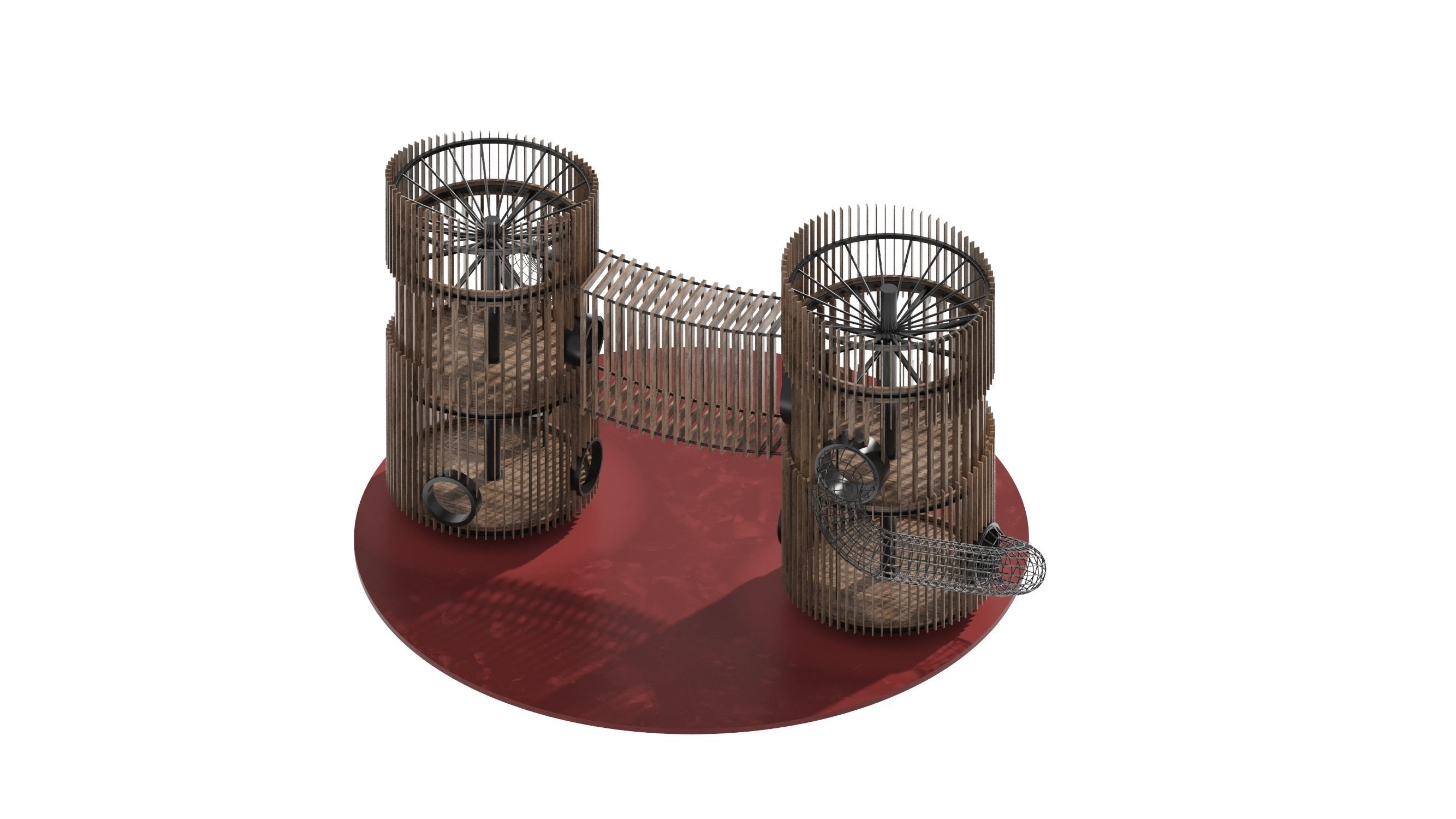 Playground 8 two wooden towers 3D model_9