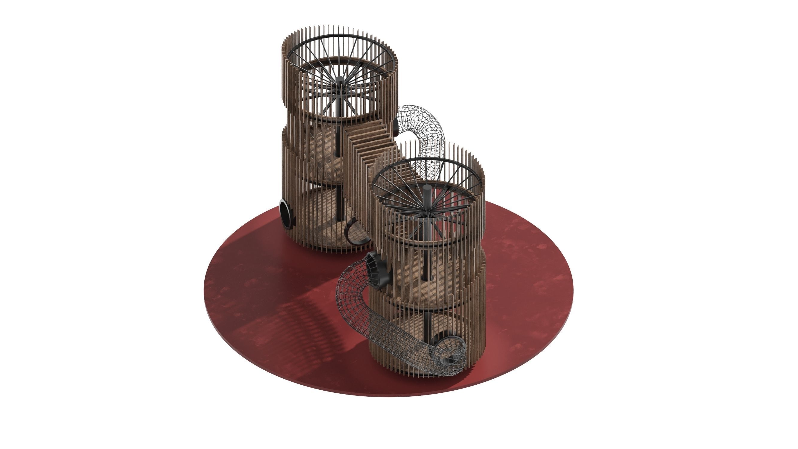 Playground 8 two wooden towers 3D model_6
