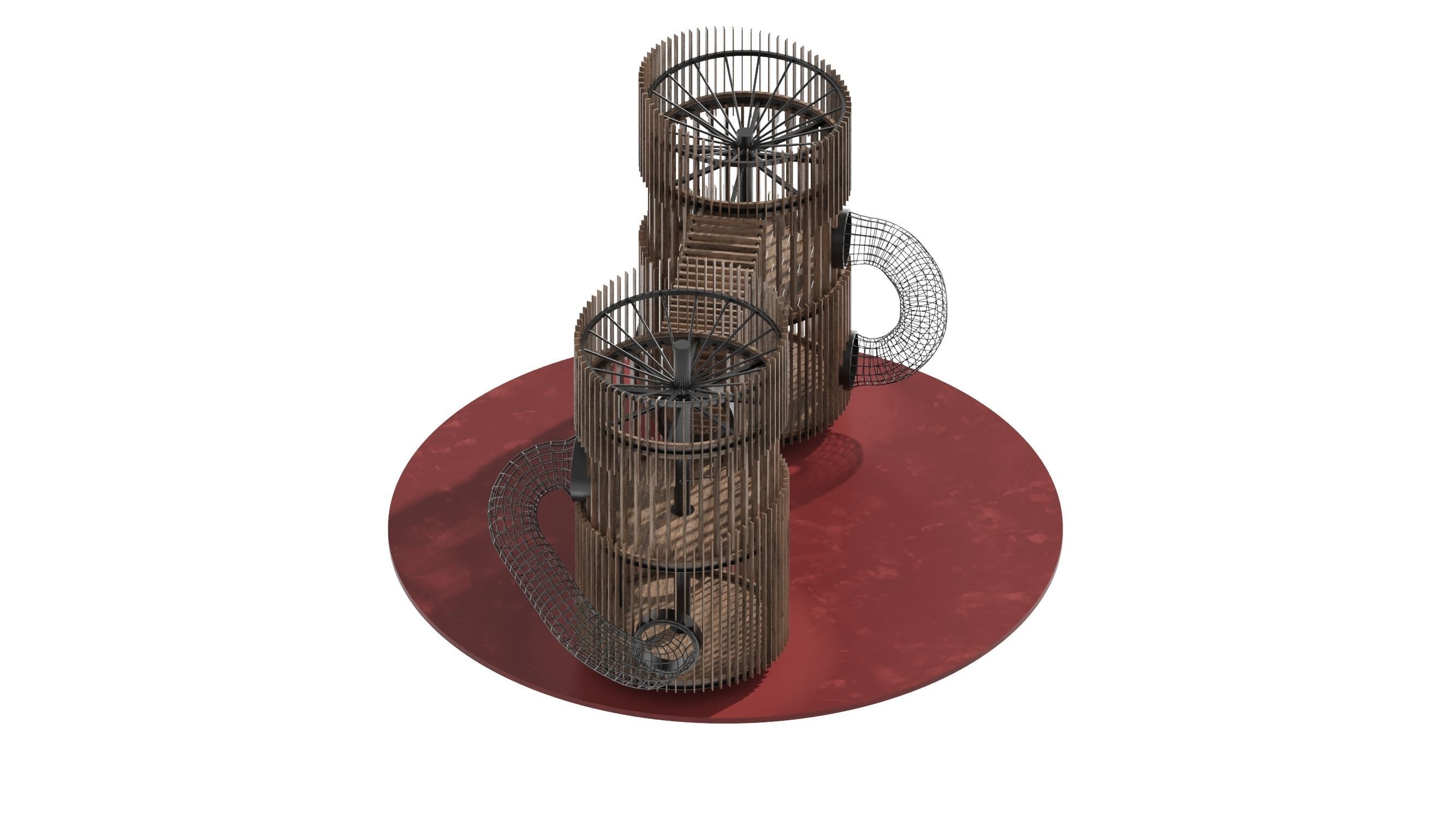 Playground 8 two wooden towers 3D model_4