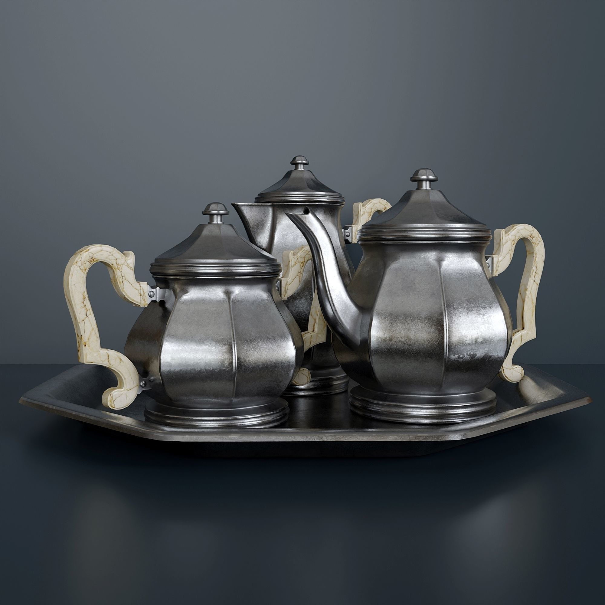 Antique silver tea set 3D model_1
