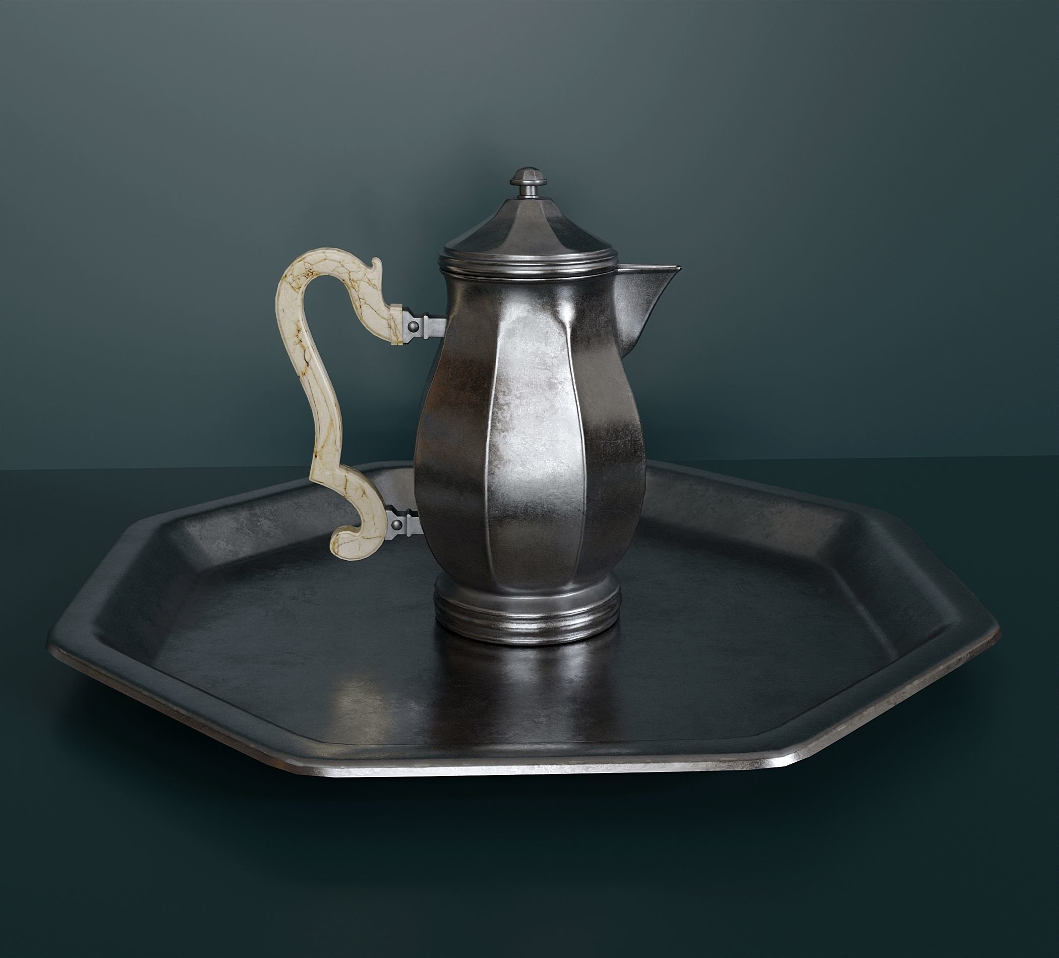 Antique silver tea set 3D model_5