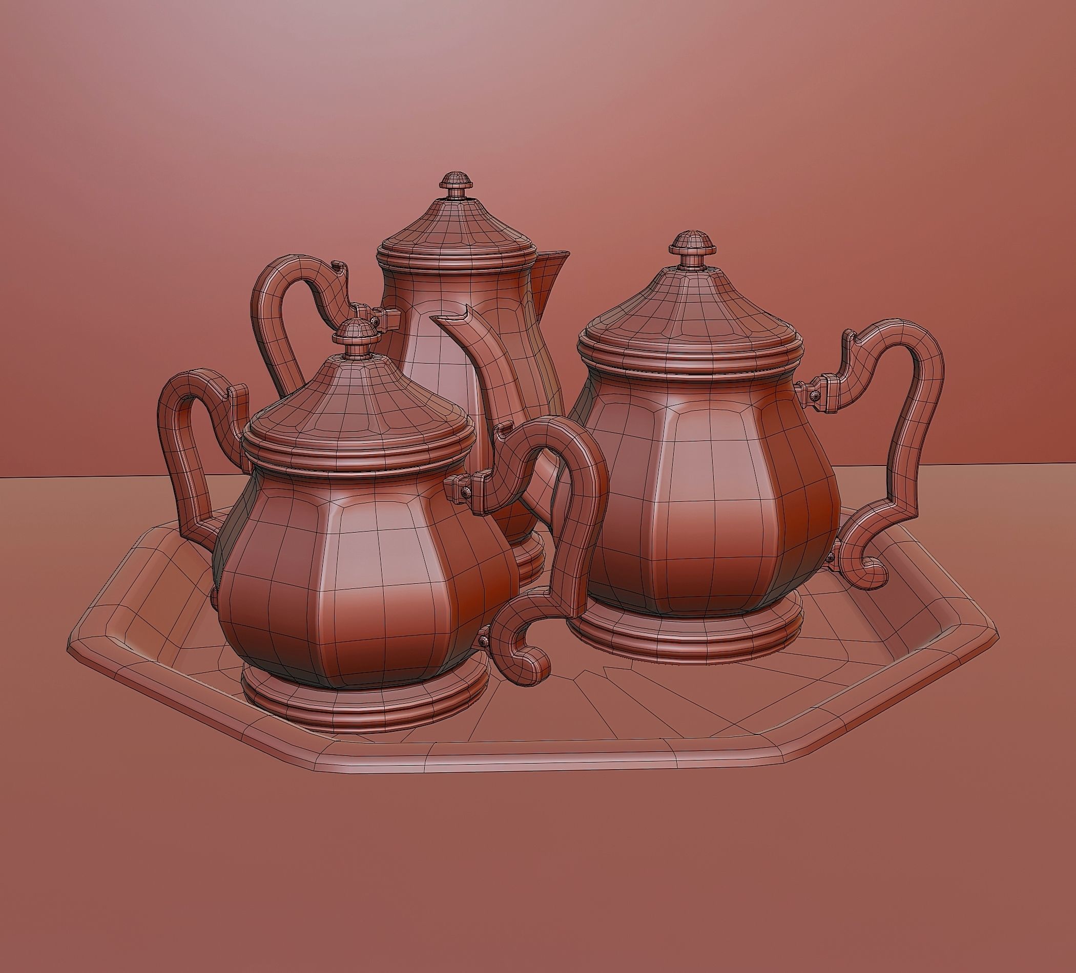 Antique silver tea set 3D model_7