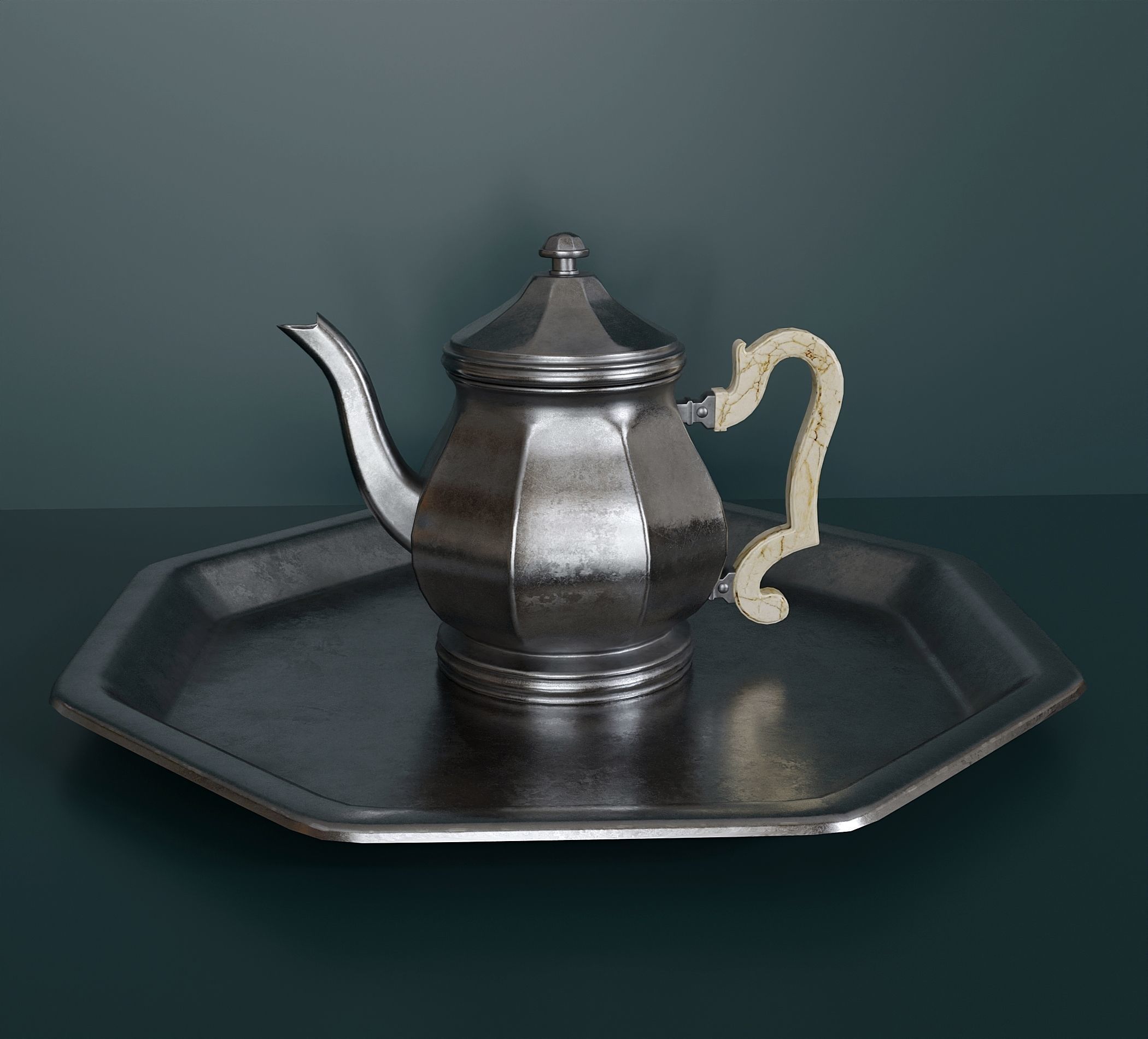 Antique silver tea set 3D model_3