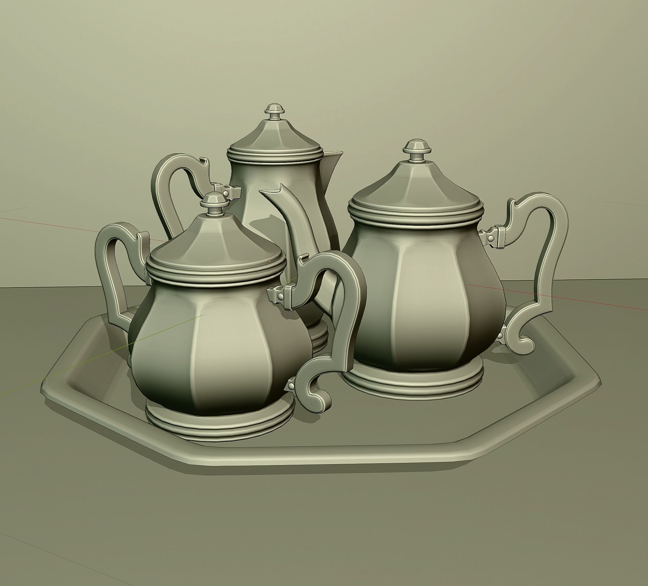 Antique silver tea set 3D model_6