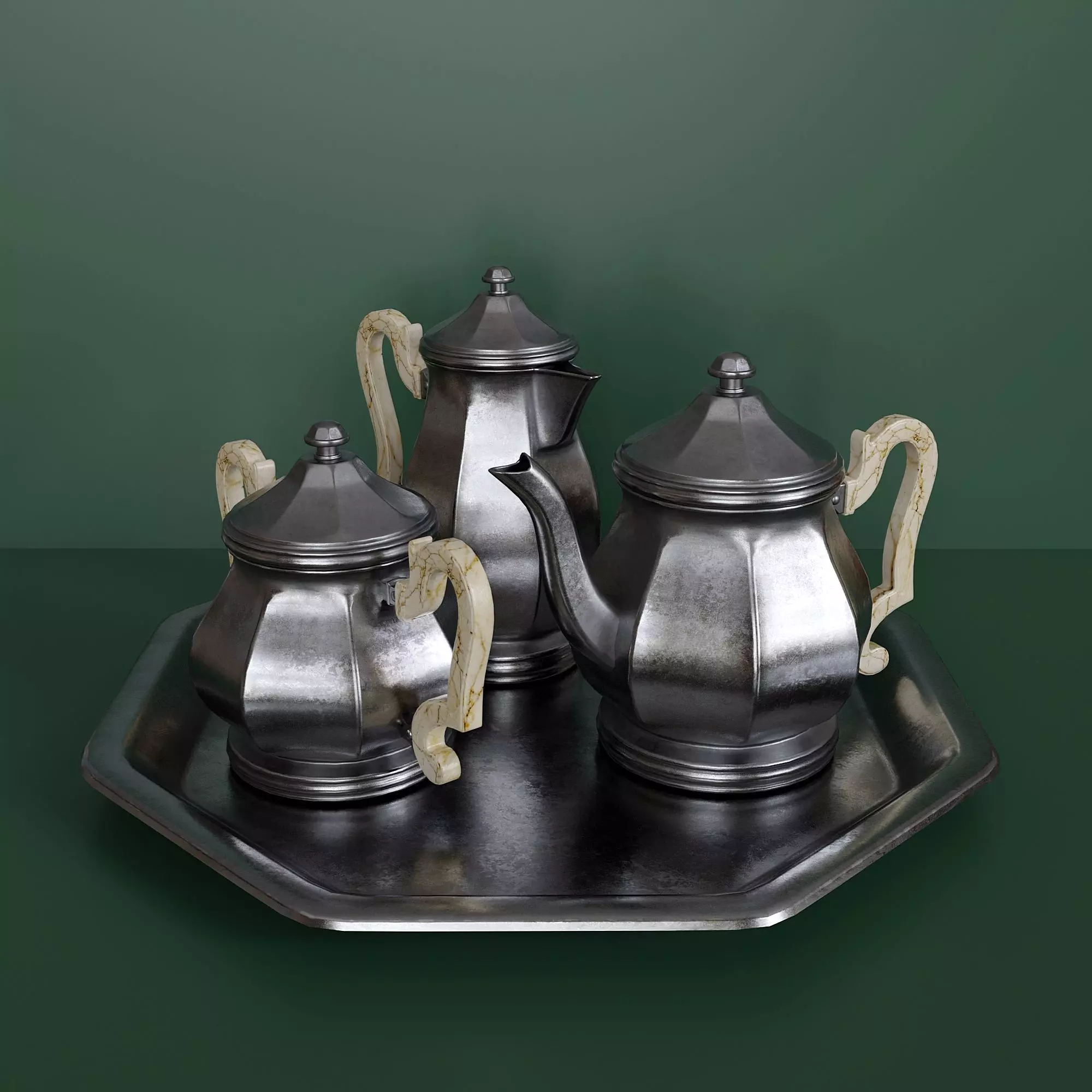 Antique silver tea set 3D model_0