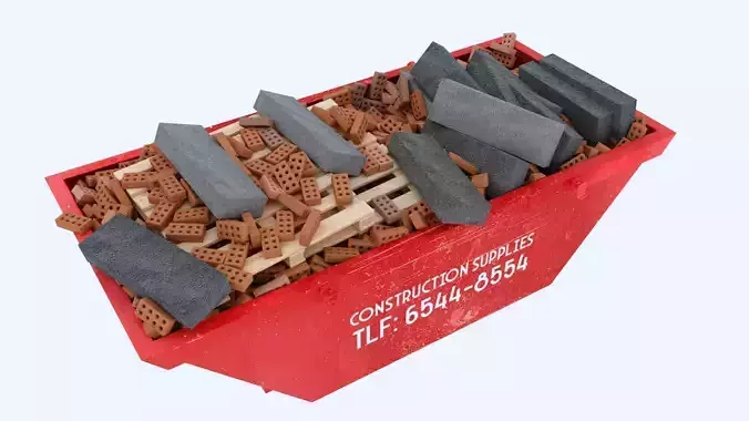 Industrial Container with concrete blocks and bricks