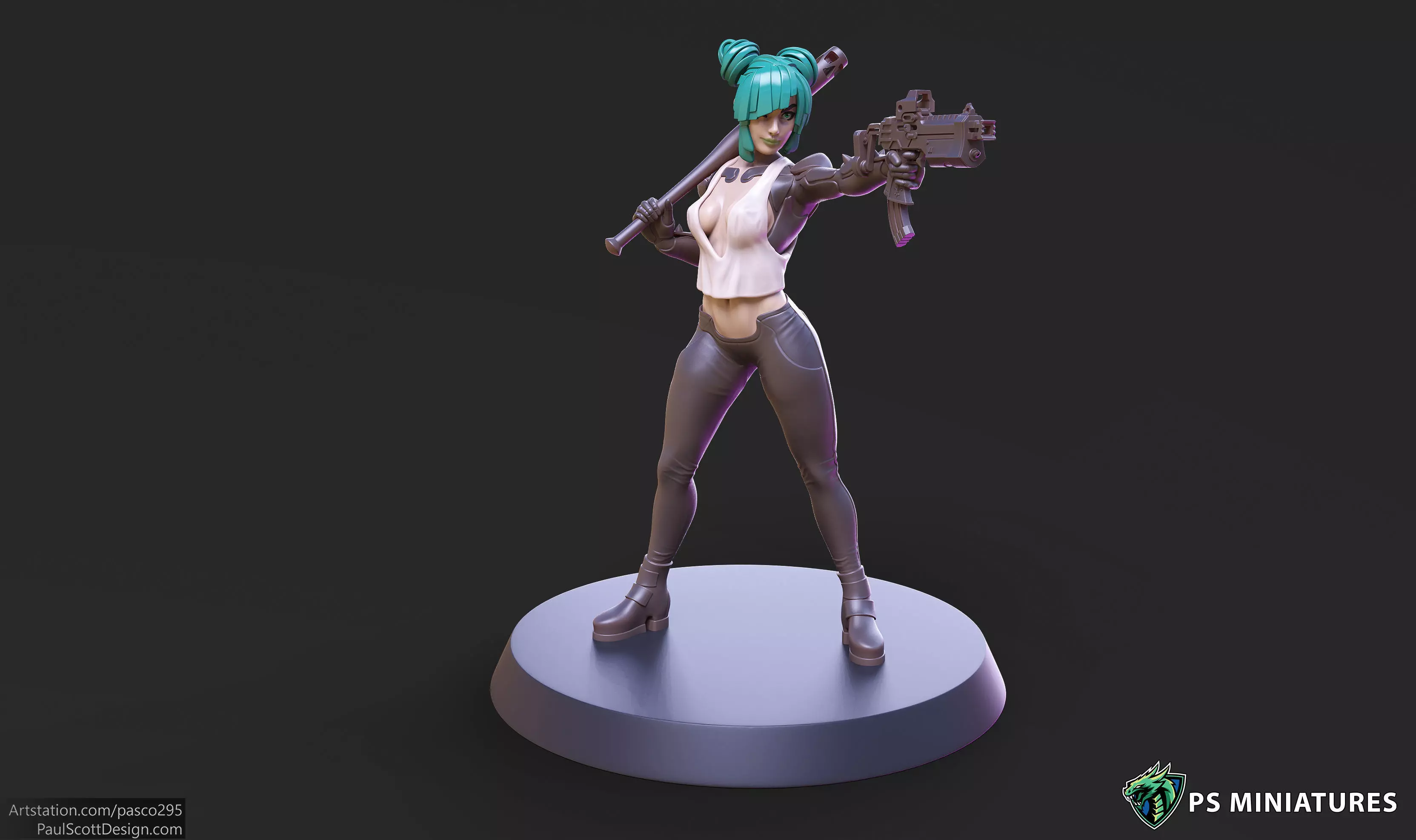 Cyberpunk Scrapper Girl Pose 3 - 4 Variants and Pinup 3D print model