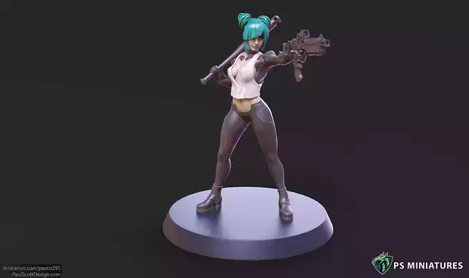 Cyberpunk Scrapper Girl Pose 3 - 4 Variants and Pinup 3D print model