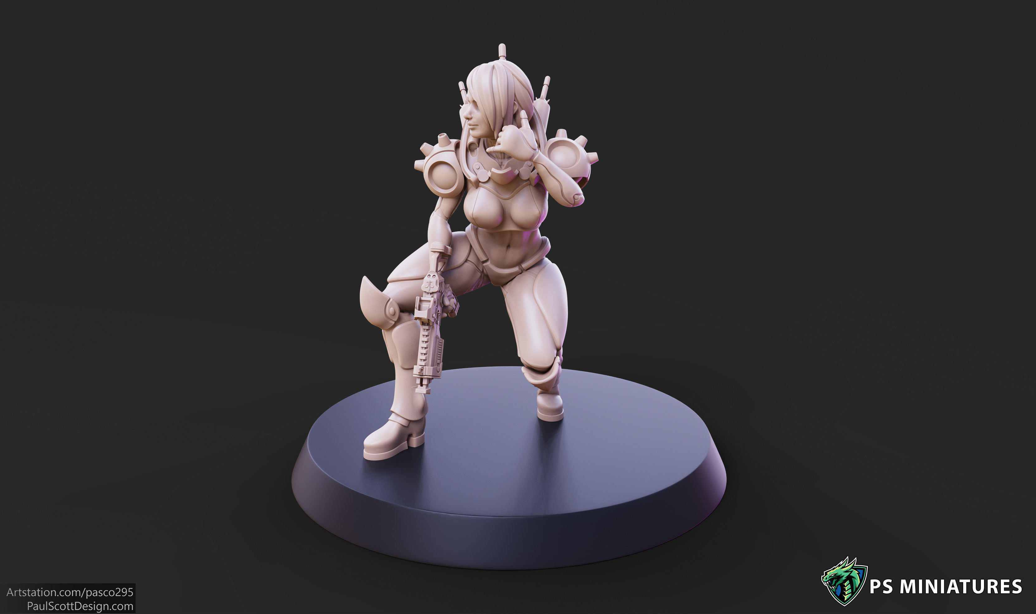 Cyberpunk Mercenary Pose 2 - 4 Variants and Pinup 3D print model_10