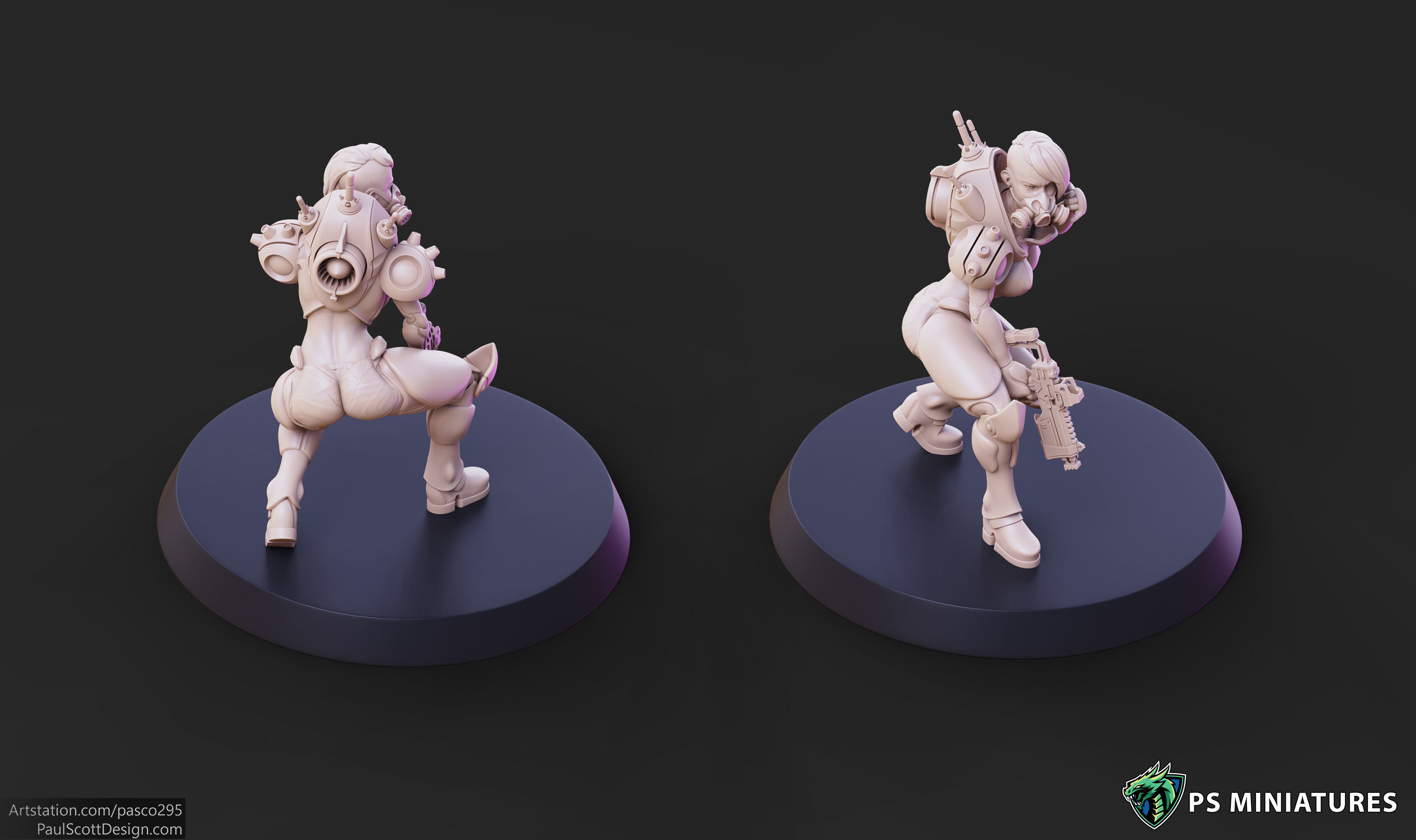 Cyberpunk Mercenary Pose 2 - 4 Variants and Pinup 3D print model_3