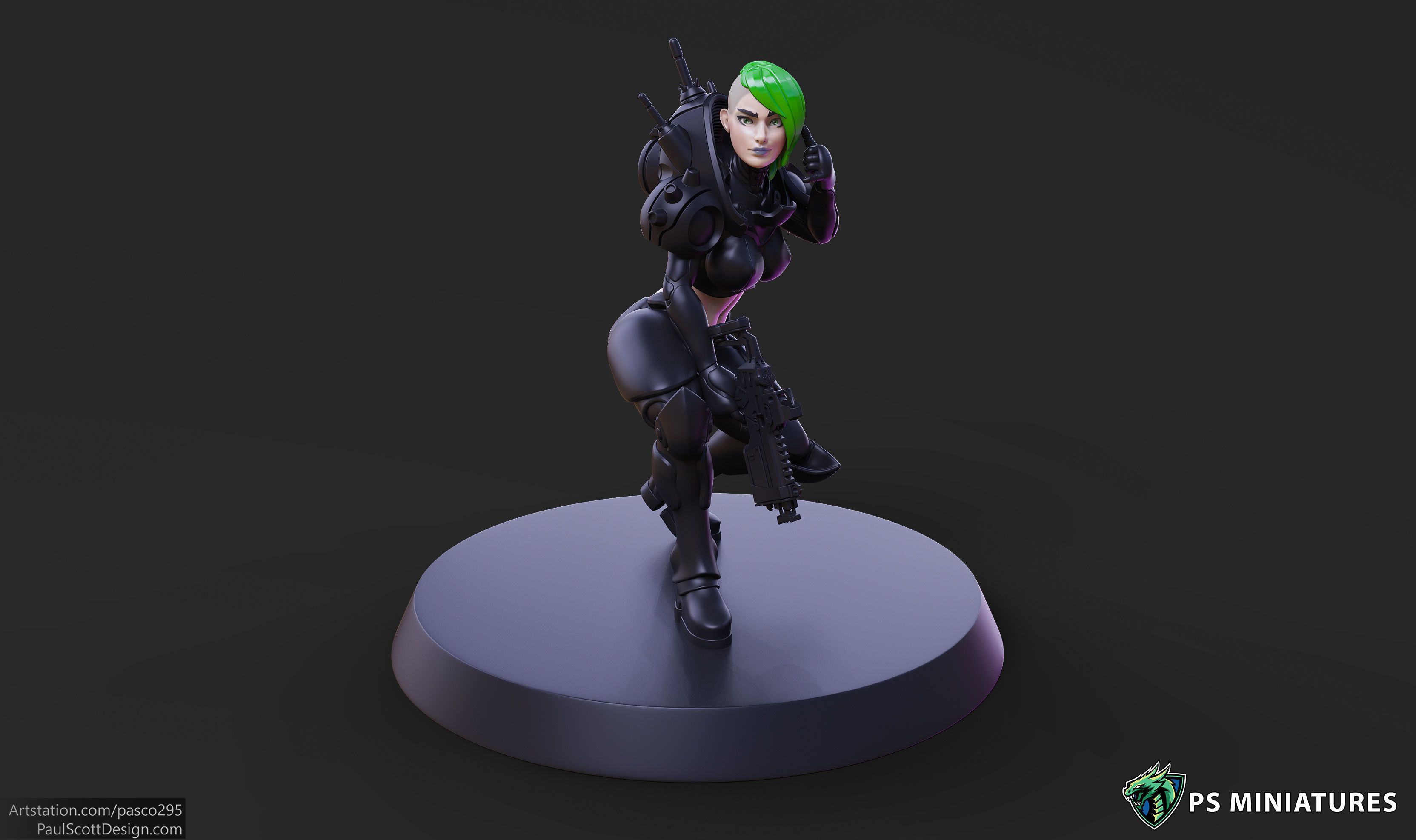 Cyberpunk Mercenary Pose 2 - 4 Variants and Pinup 3D print model_1