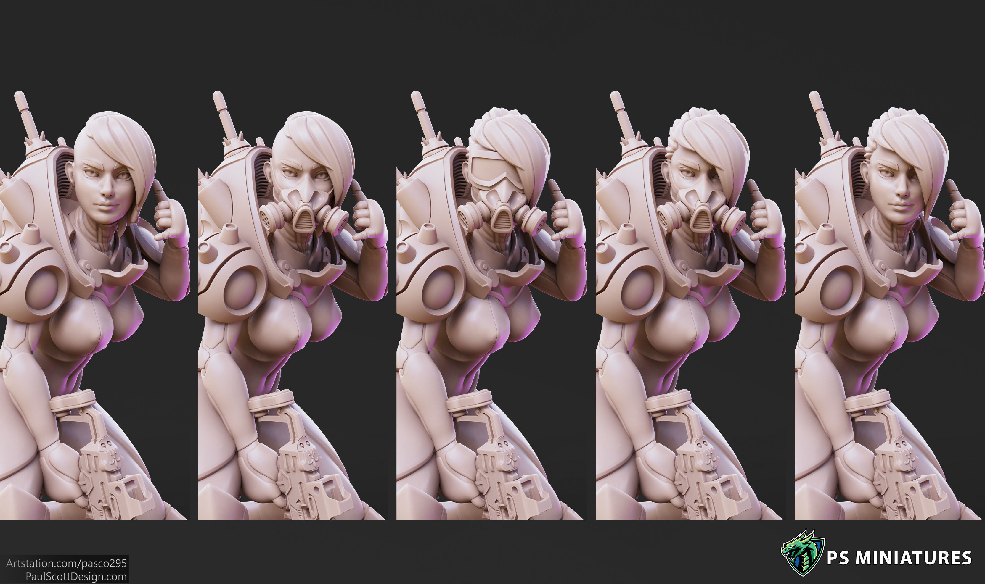 Cyberpunk Mercenary Pose 2 - 4 Variants and Pinup 3D print model_2