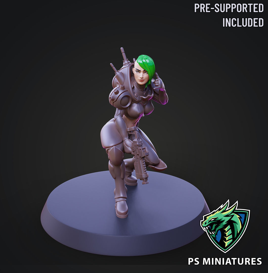 Cyberpunk Mercenary Pose 2 - 4 Variants and Pinup 3D print model_12