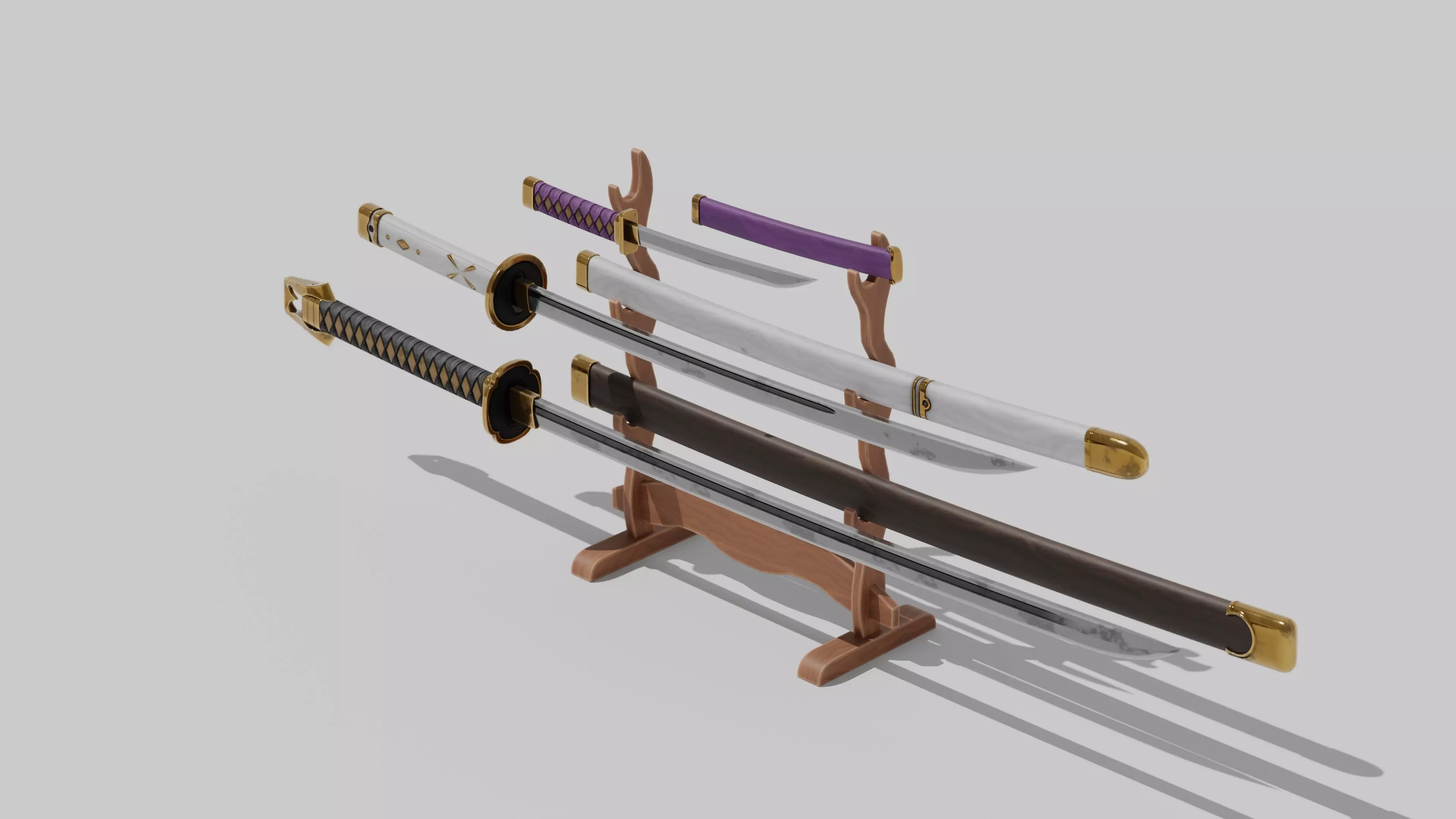 Japanese Furniture Kit - 3 Swords kit Low-poly 3D model_0