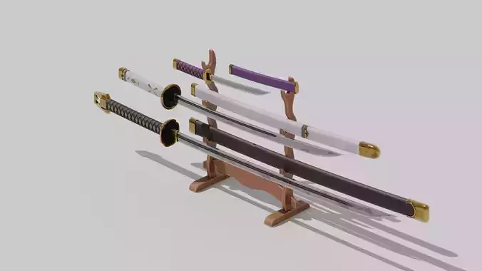 Japanese Furniture Kit - 3 Swords kit Low-poly 3D model