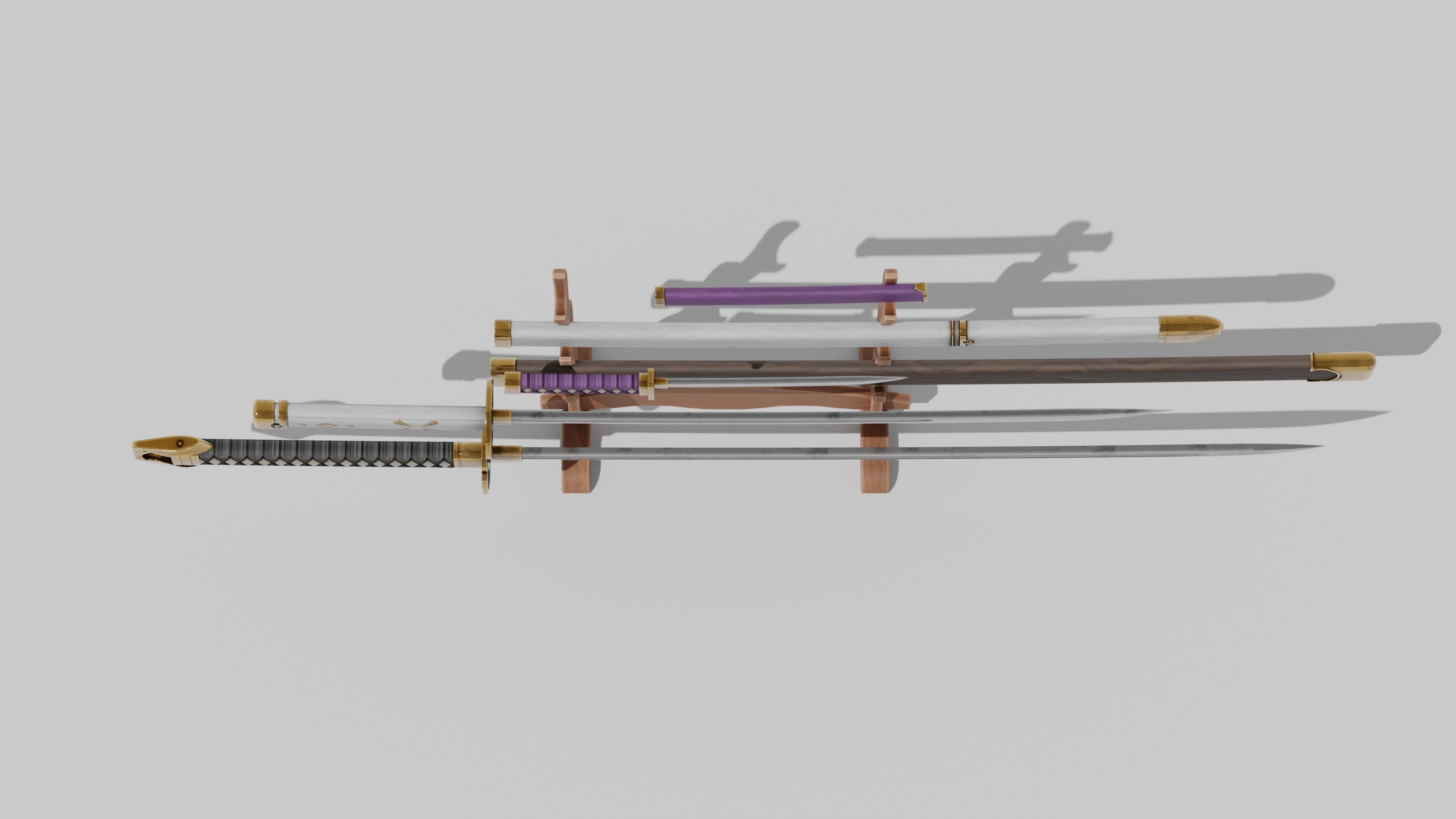 Japanese Furniture Kit - 3 Swords kit Low-poly 3D model_19