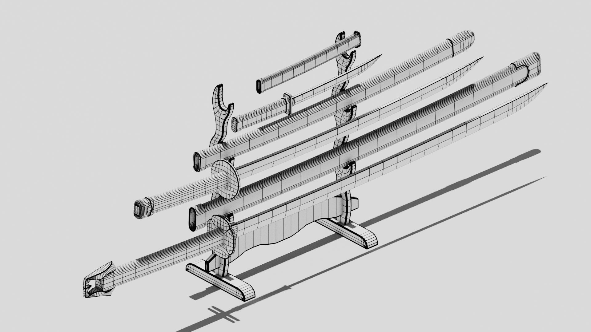 Japanese Furniture Kit - 3 Swords kit Low-poly 3D model_21