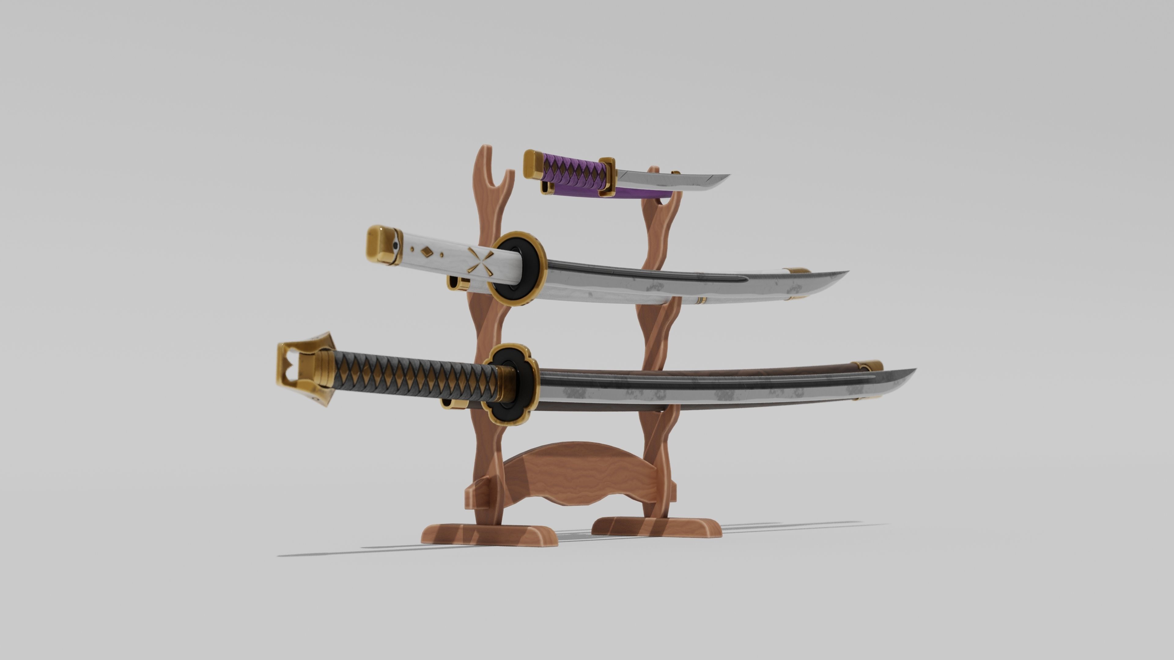 Japanese Furniture Kit - 3 Swords kit Low-poly 3D model_1