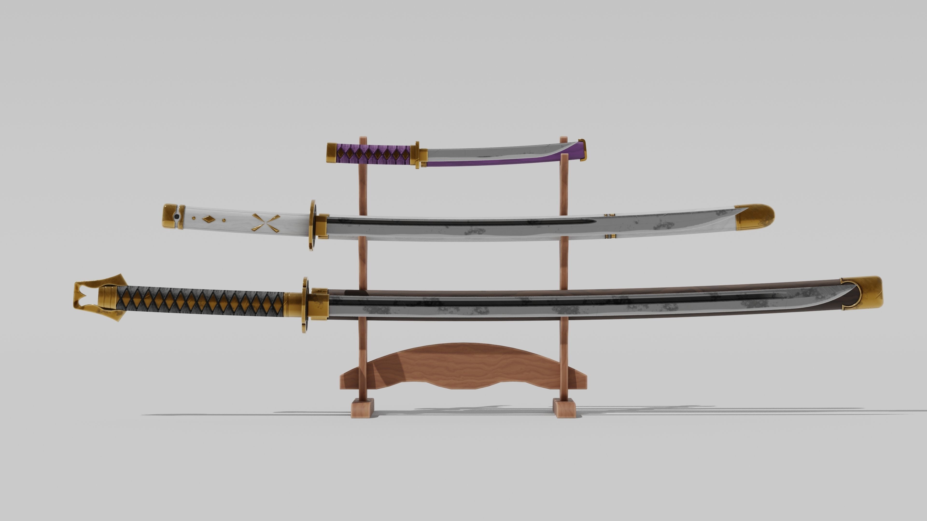Japanese Furniture Kit - 3 Swords kit Low-poly 3D model_20