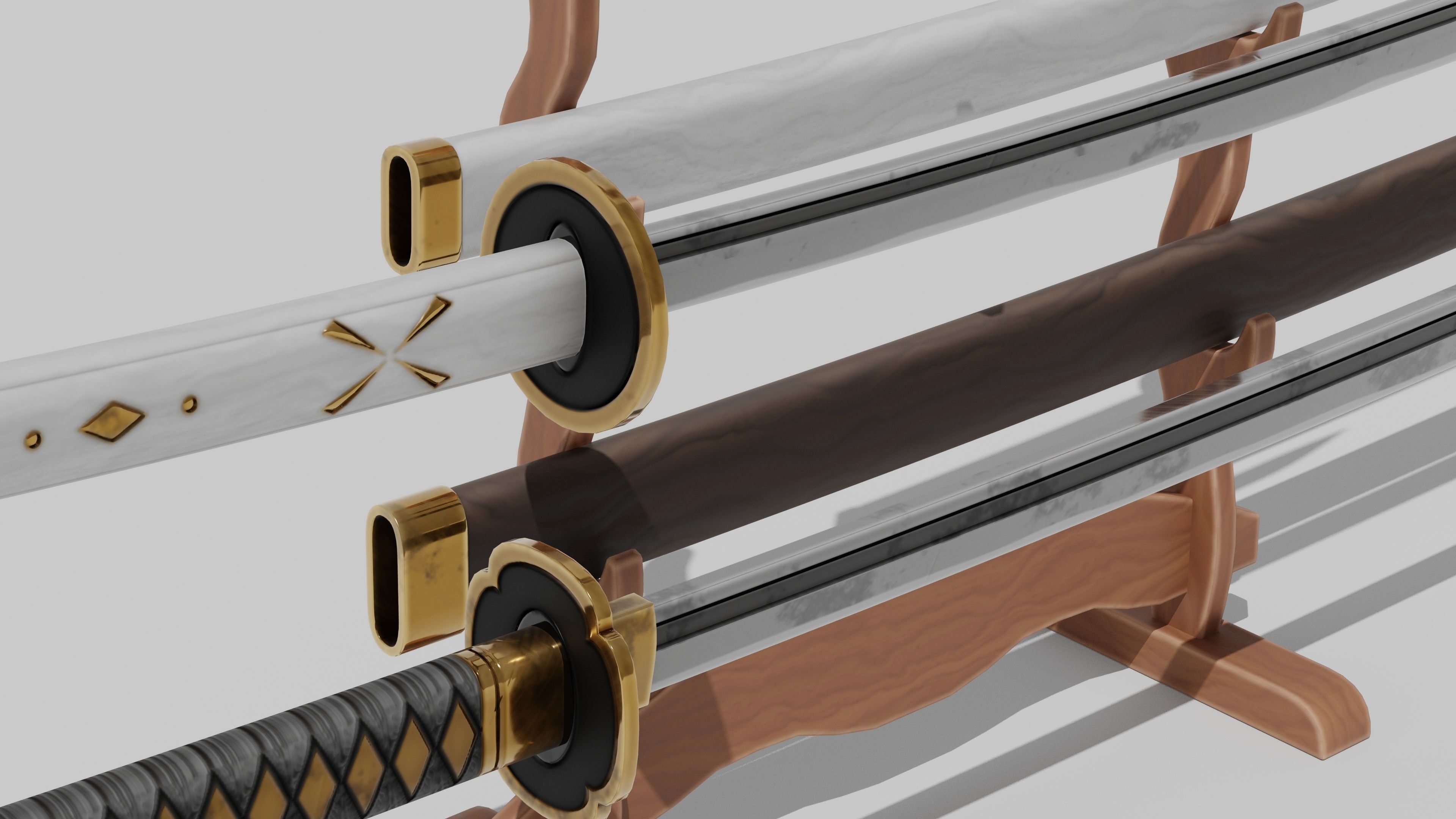 Japanese Furniture Kit - 3 Swords kit Low-poly 3D model_18