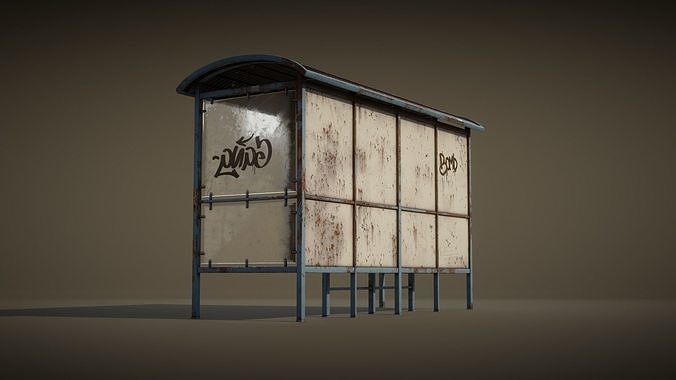 Old Bus Stop Low-poly 3D model 5