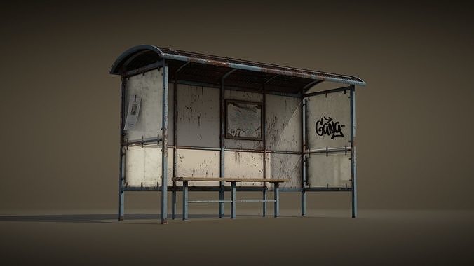 Old Bus Stop Low-poly 3D model 4